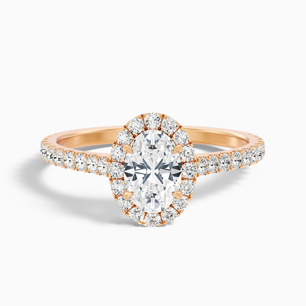 Adley 1 Carat Oval Halo Pave Moissanite Diamond Ring in 14k Yellow Gold