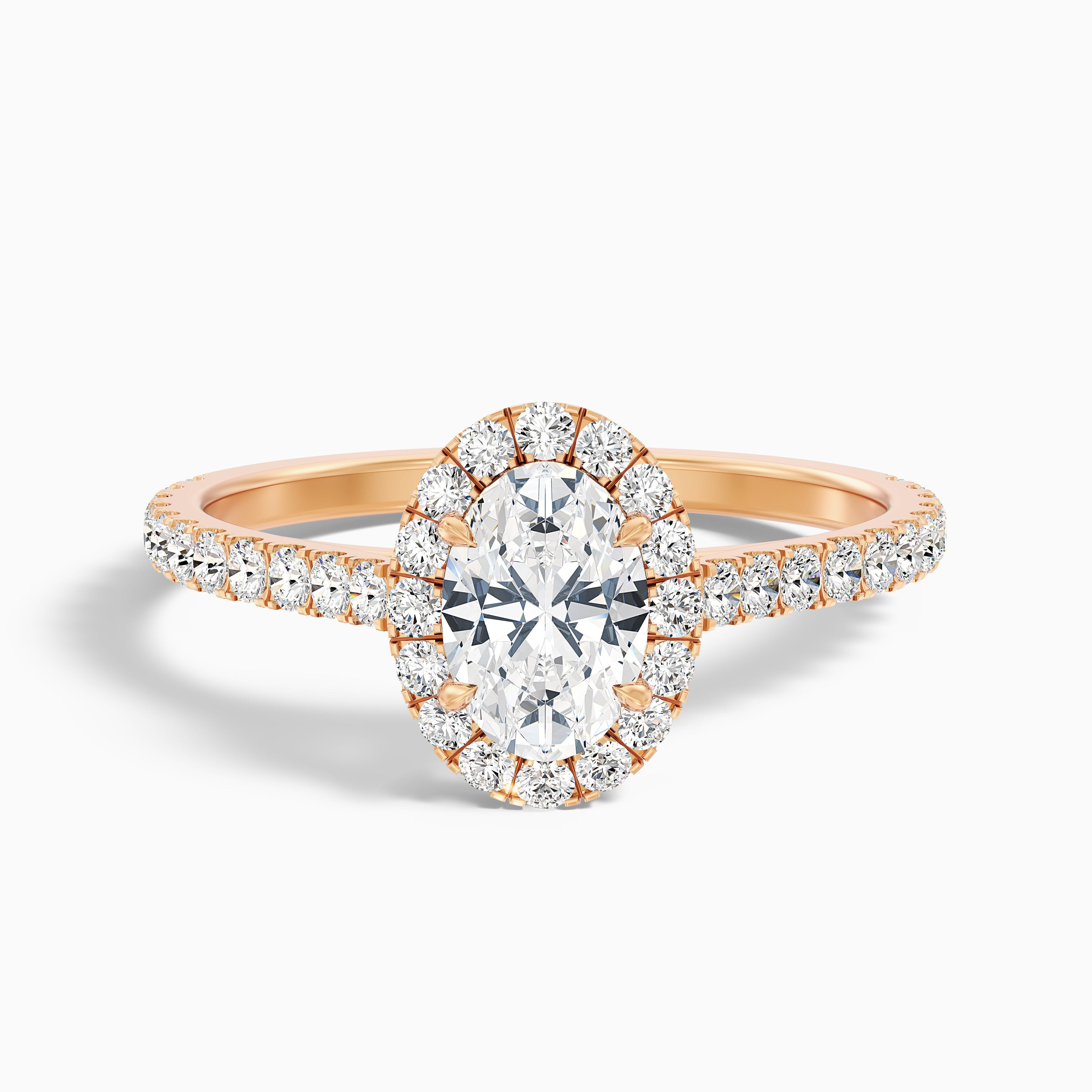 Adley 4.5 Carat Oval Halo Pave Moissanite Diamond Ring in 14k Rose Gold