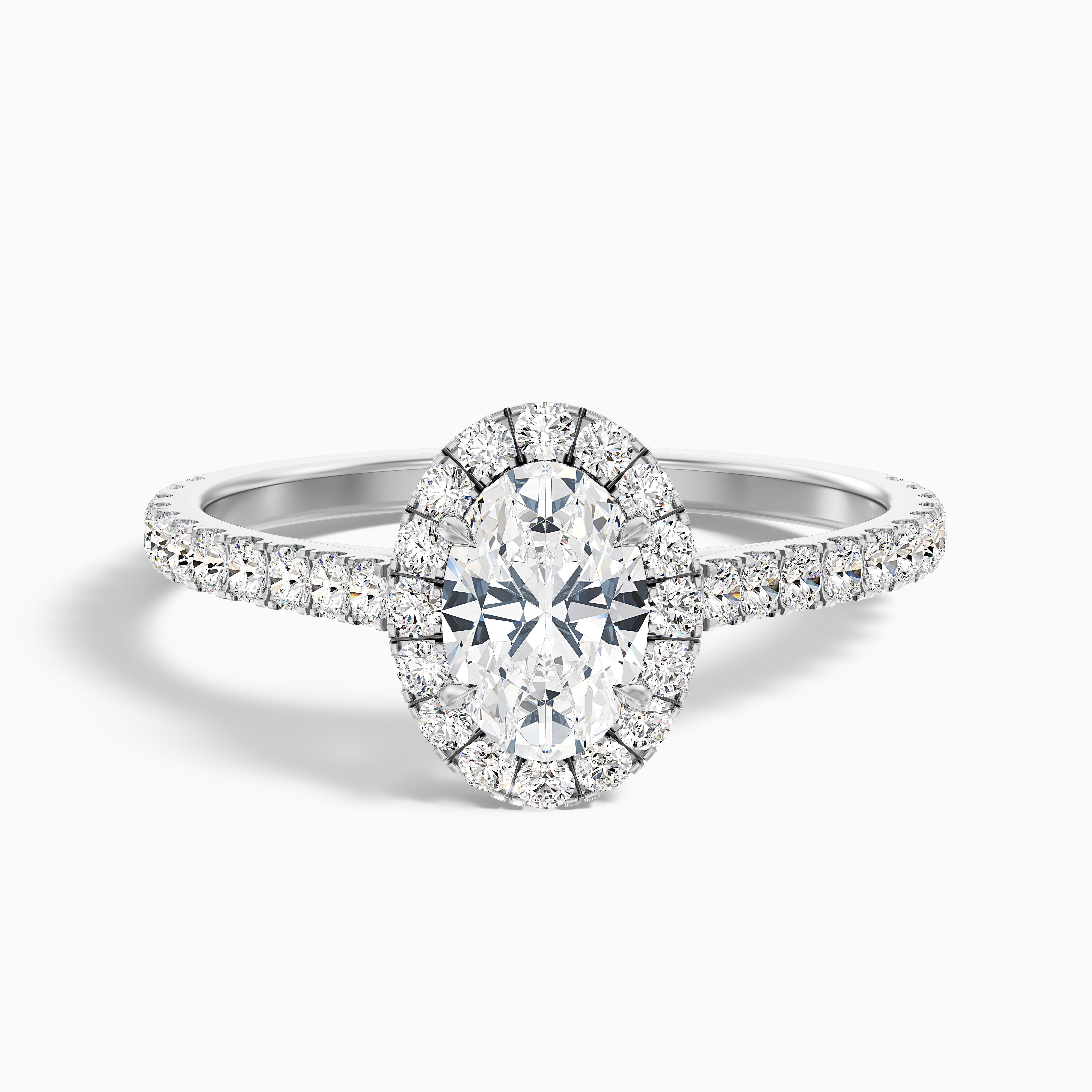 Adley 2 Carat Oval Halo Pave Moissanite Diamond Ring in 14k White Gold
