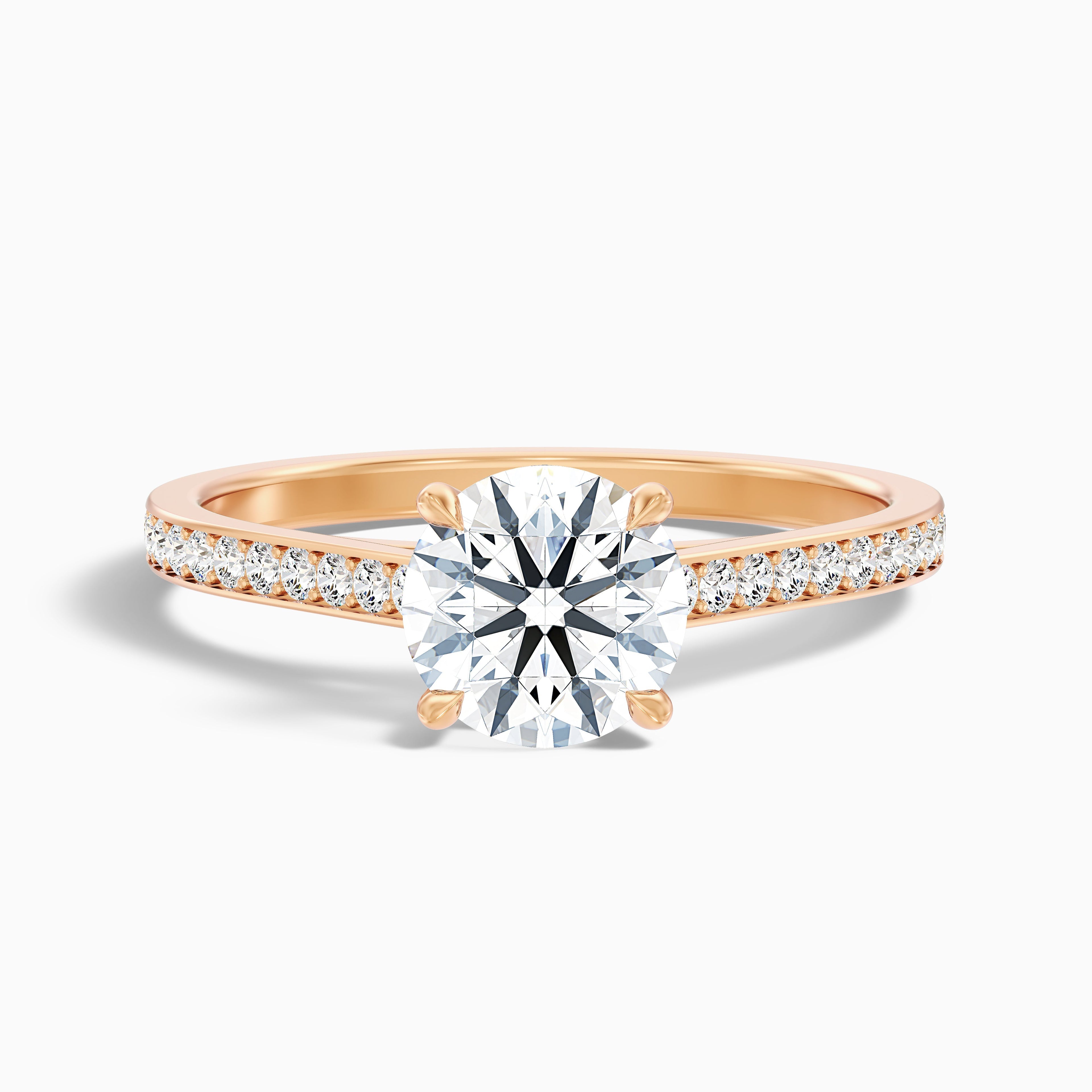 Lisa 1 Carat Round Cut Side Stone Pave Moissanite Diamond Ring in 14k Yellow Gold
