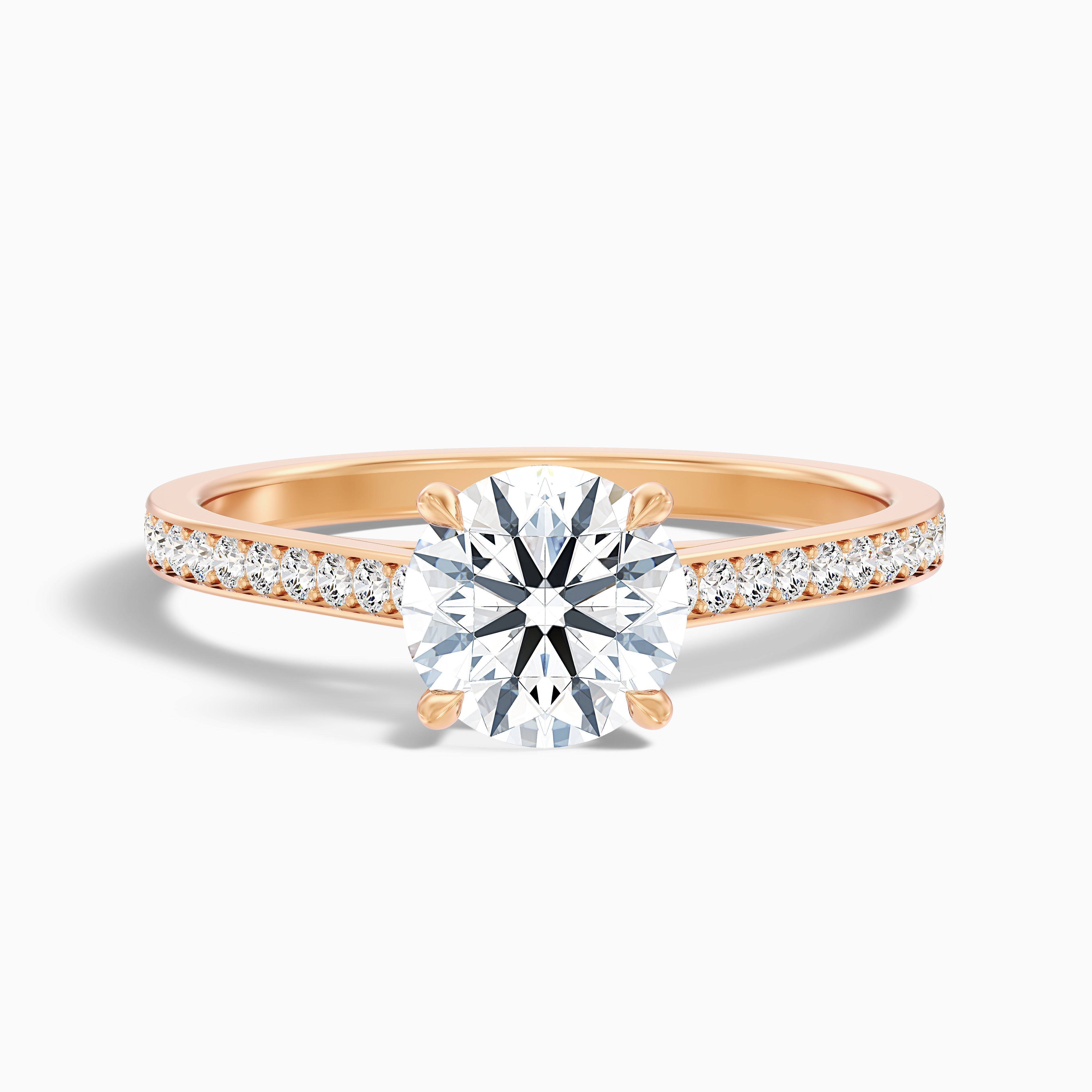 Lisa 4.5 Carat Round Cut Side Stone Pave Moissanite Diamond Ring in 18k Rose Gold