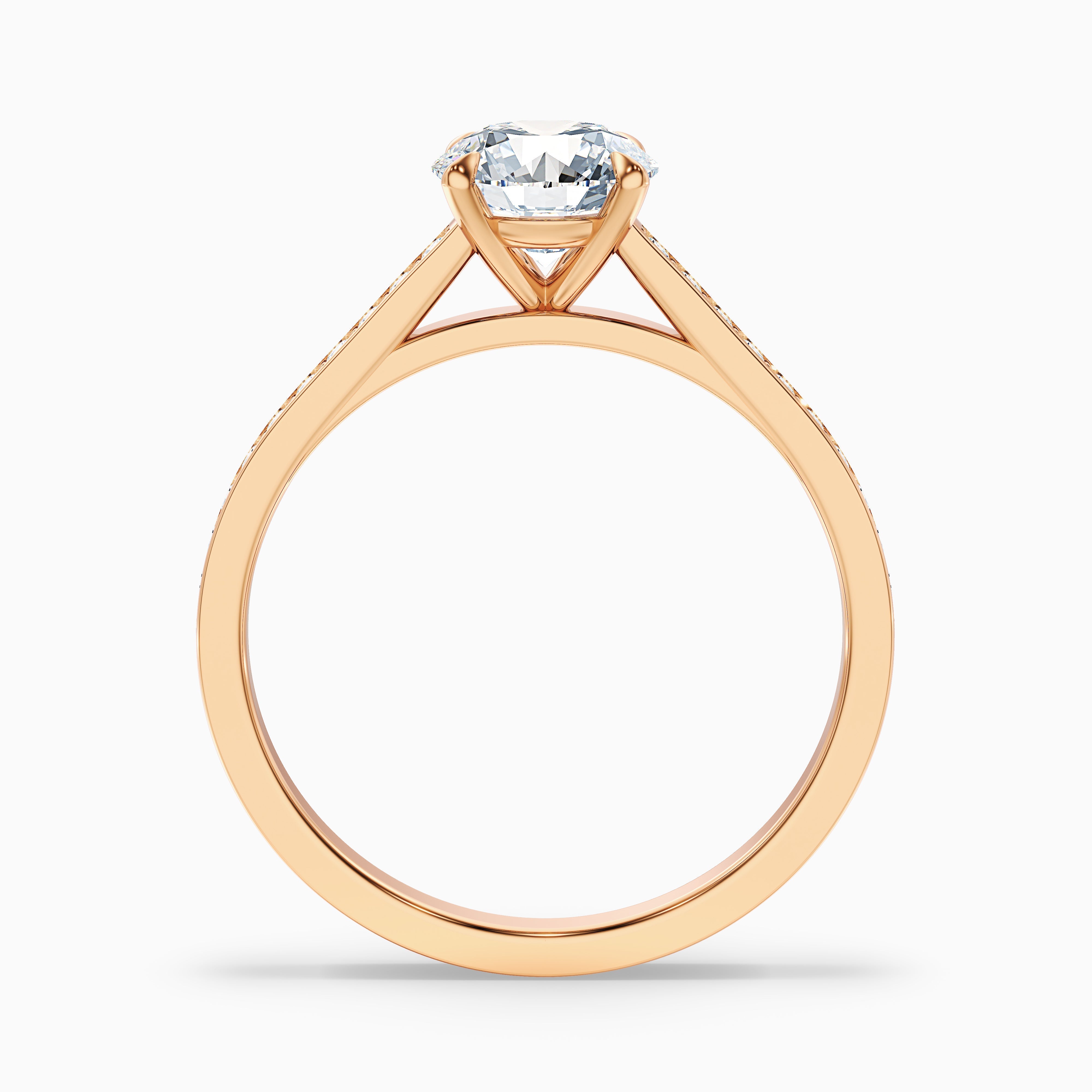 Lisa 5 Carat Round Cut Side Stone Pave Moissanite Diamond Ring in 14k Rose Gold