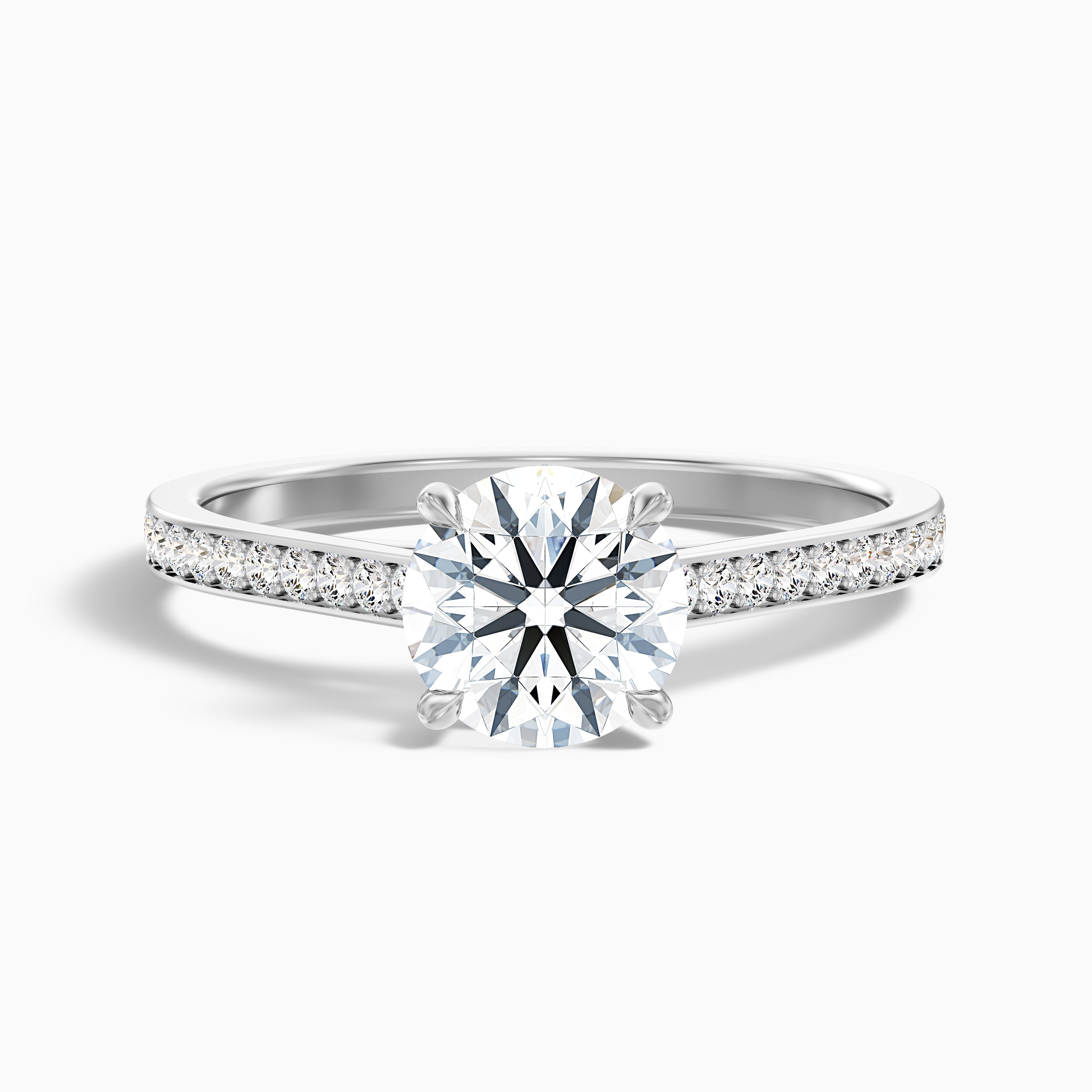 Lisa 5 Carat Round Cut Side Stone Pave Moissanite Diamond Ring in 14k White Gold
