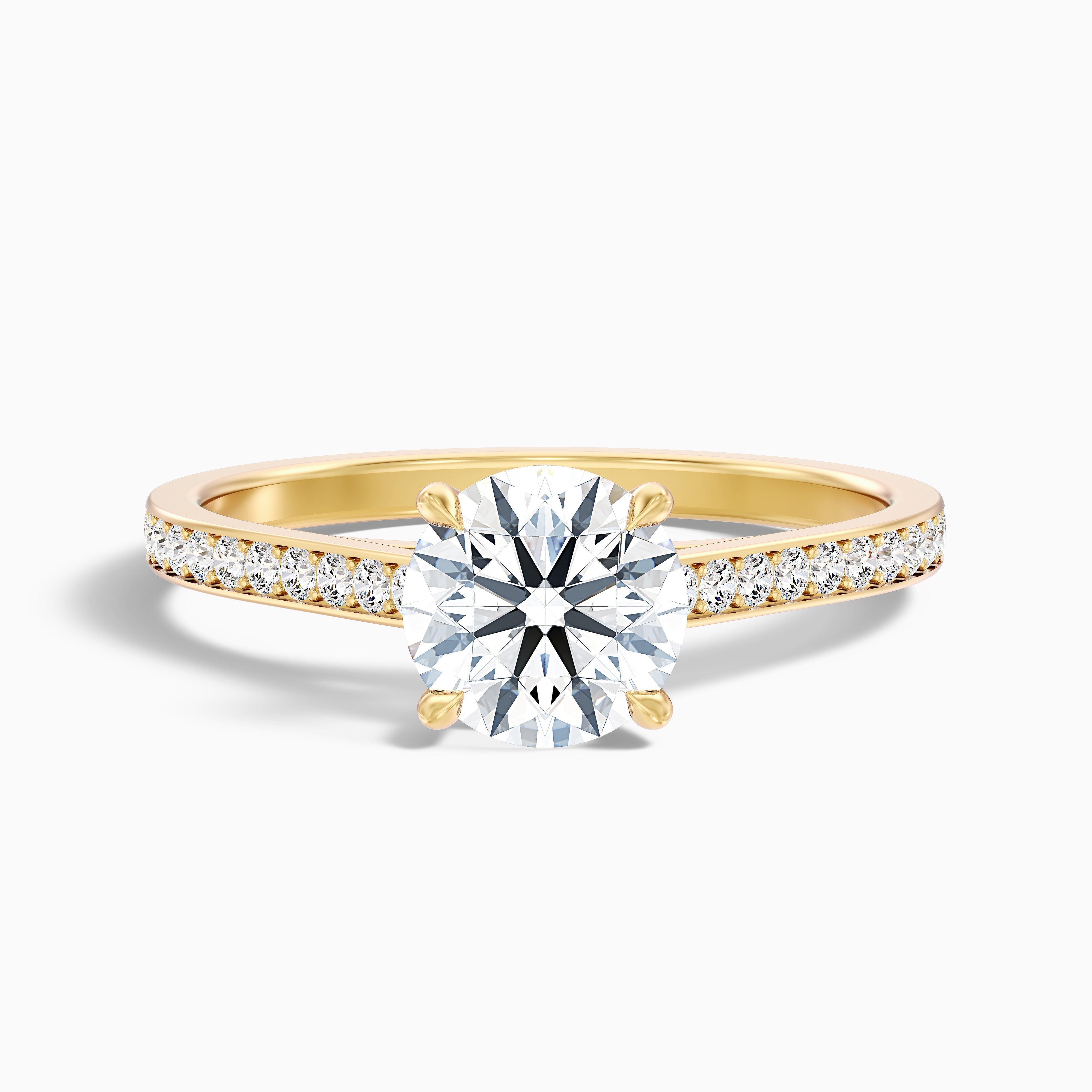 Lisa 4.5 Carat Round Cut Side Stone Pave Moissanite Diamond Ring in 18k Yellow Gold