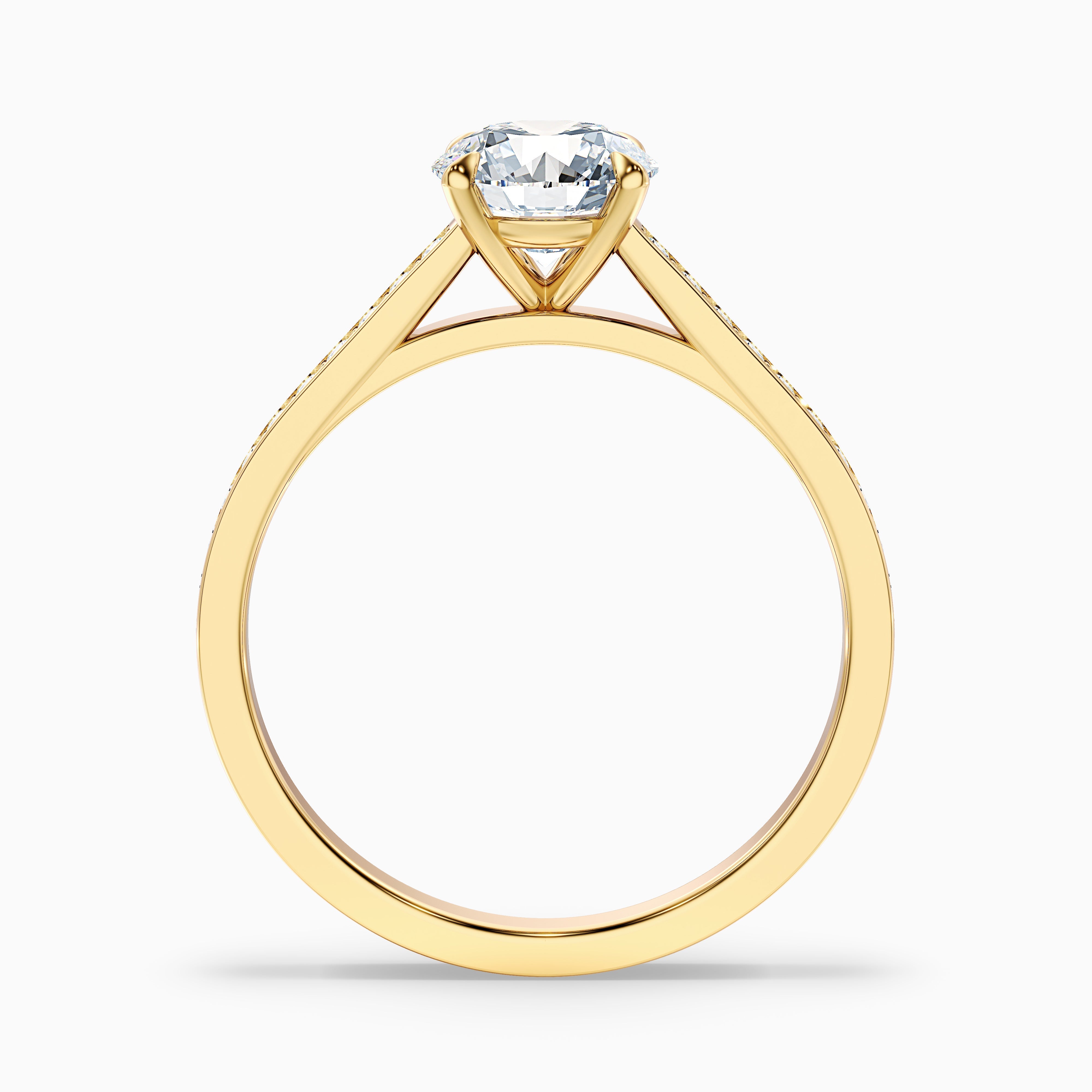 Lisa 5 Carat Round Cut Side Stone Pave Moissanite Diamond Ring in 14k Yellow Gold