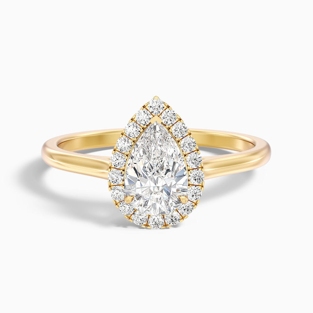 Arya 3.5 Carat Pear Halo Moissanite Diamond Ring in 14k Yellow Gold