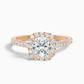 Jini 2.5 Carat Cushion Cut Halo Pave Moissanite Diamond Ring in 10k Rose Gold