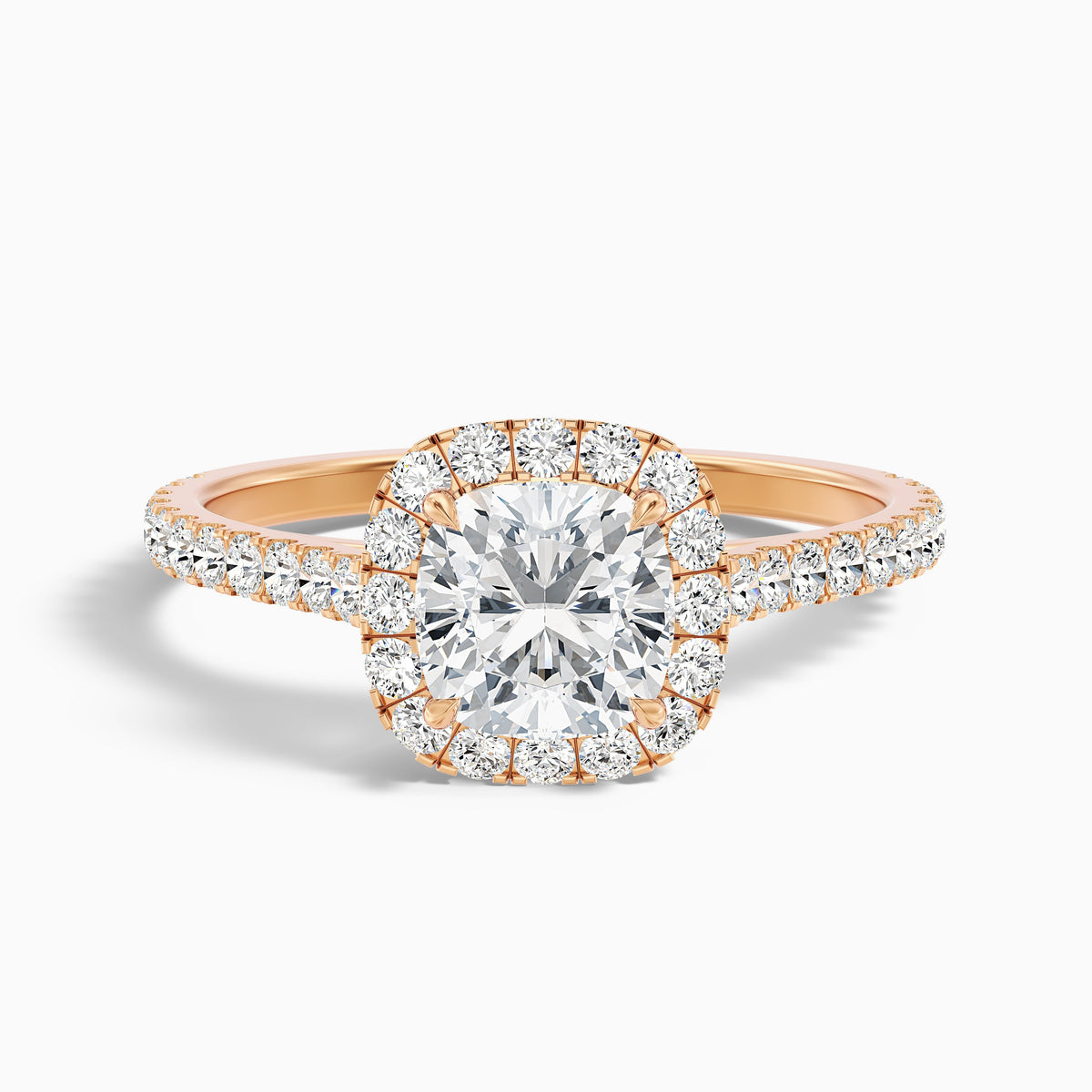 Jini 1.5 Carat Cushion Cut Halo Pave Moissanite Diamond Ring in 10k White Gold