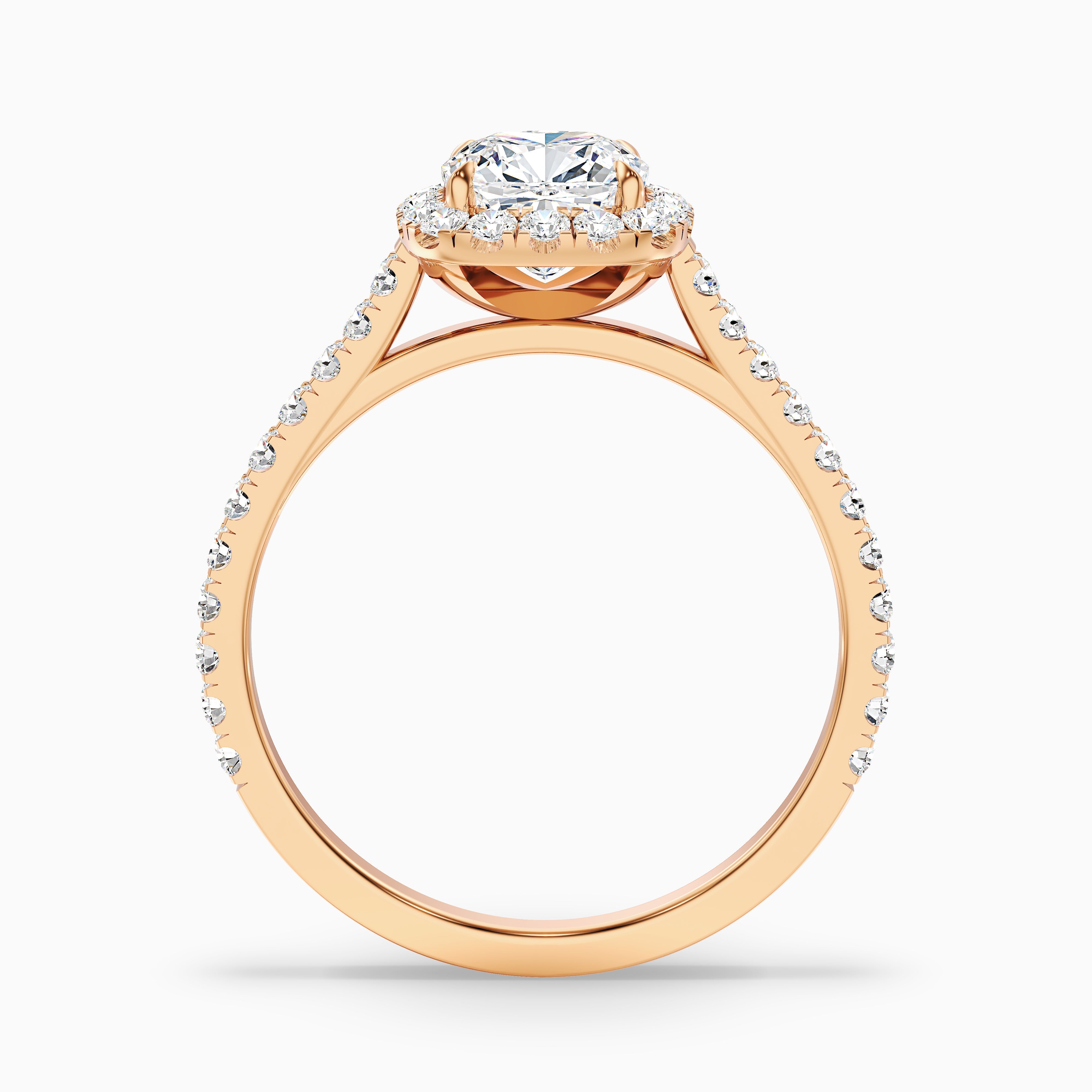 Jini 5 Carat Cushion Cut Halo Pave Moissanite Diamond Ring in 14k Rose Gold
