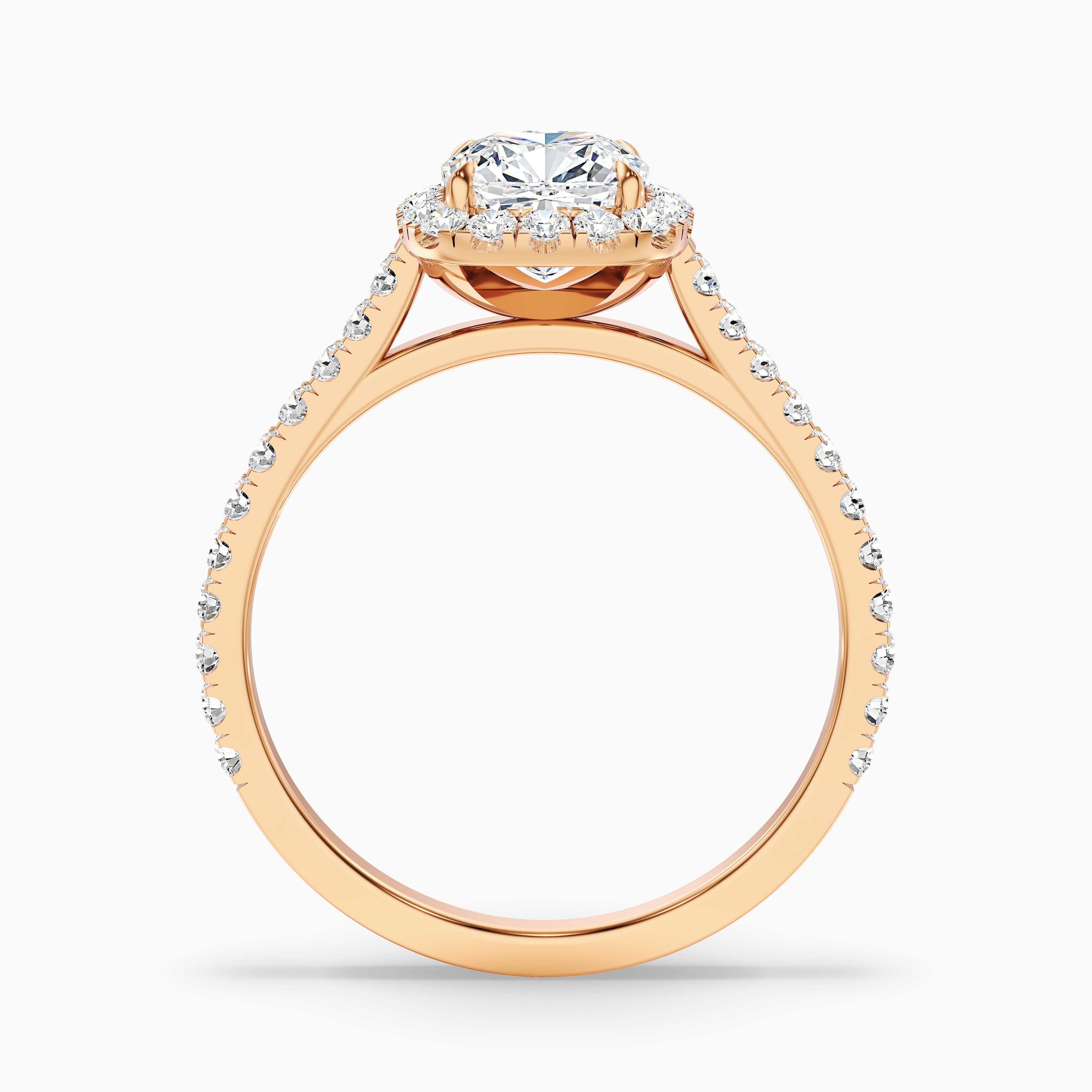Jini 4 Carat Cushion Cut Halo Pave Moissanite Diamond Ring in 18k Rose Gold