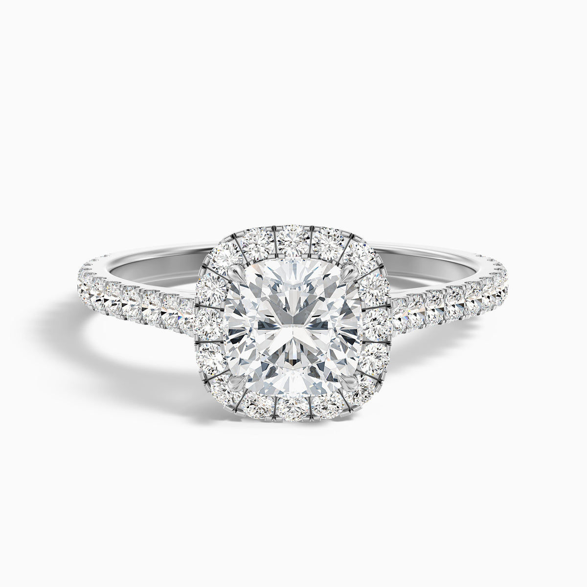 Jini 4 Carat Cushion Cut Halo Pave Moissanite Diamond Ring in 14k Rose Gold