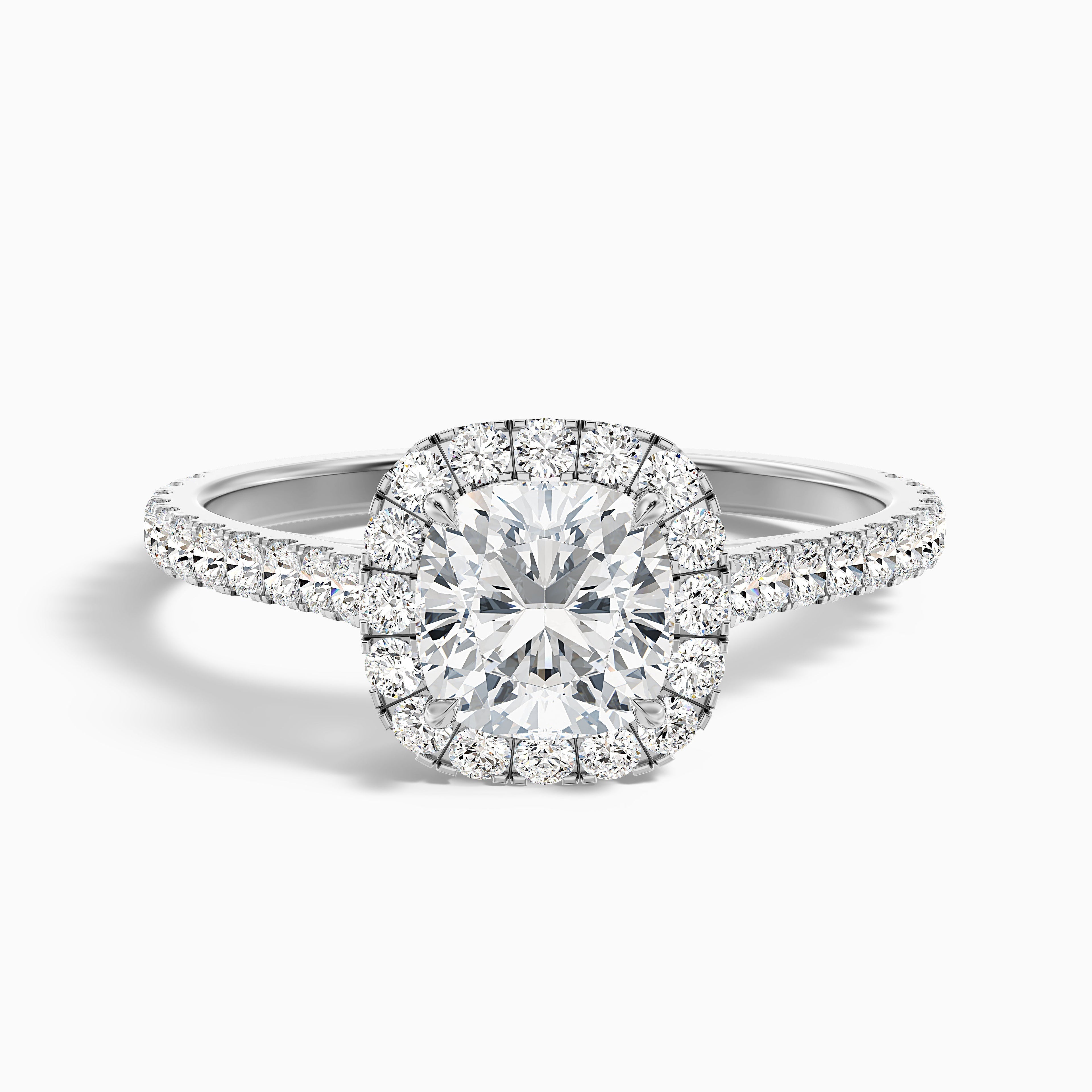 Jini 3 Carat Cushion Cut Halo Pave Moissanite Diamond Ring in 14k Yellow Gold