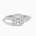 Jini 2.5 Carat Cushion Cut Halo Pave Moissanite Diamond Ring in 14k White Gold