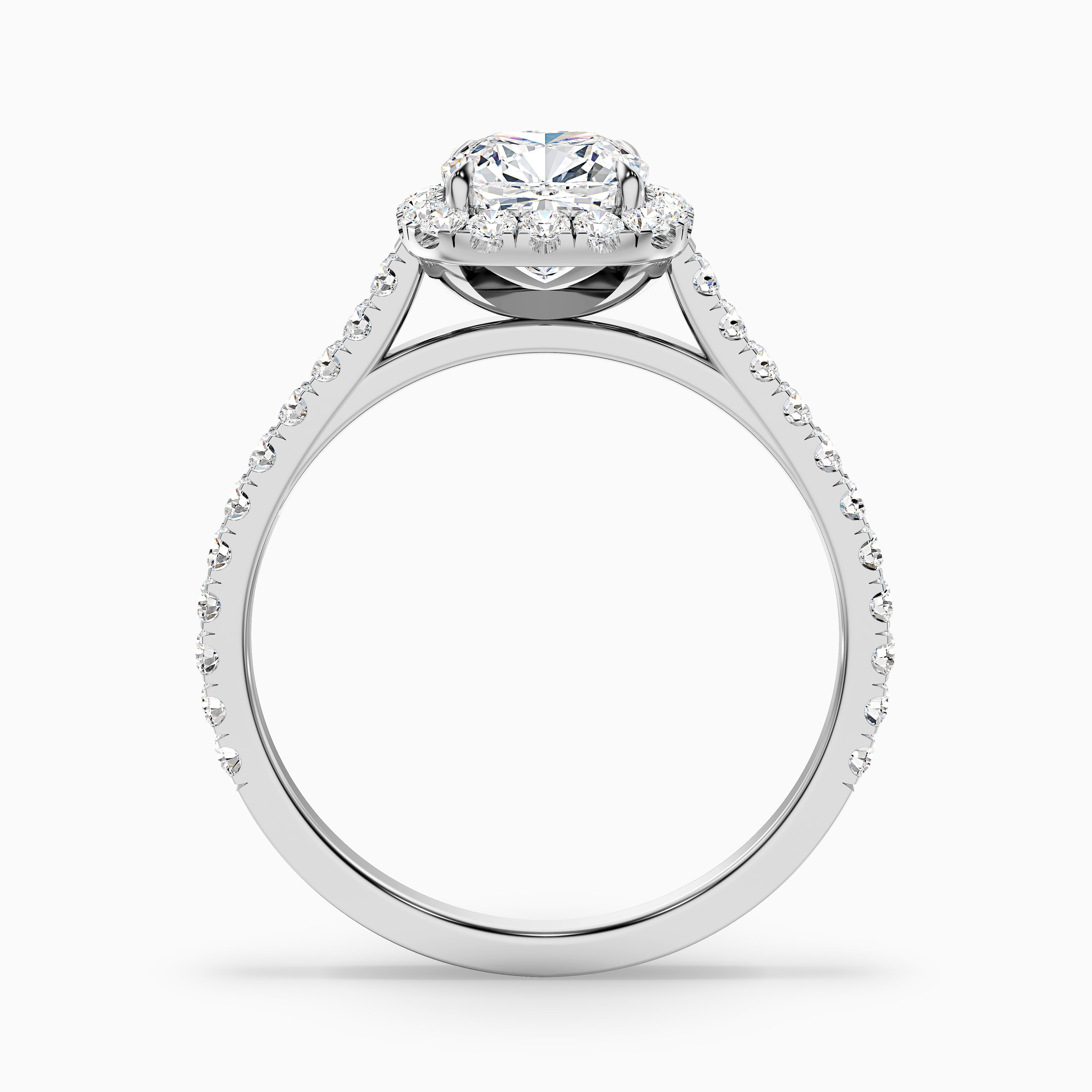 Jini 5.5 Carat Cushion Cut Halo Pave Moissanite Diamond Ring in 18k White Gold