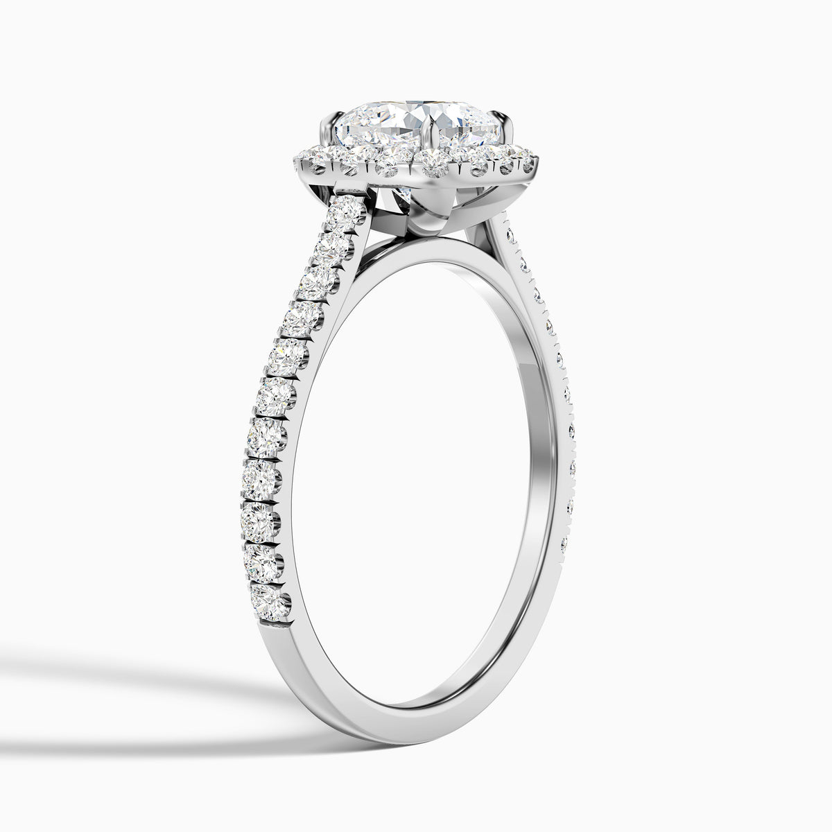 Jini 3 Carat Cushion Cut Halo Pave Moissanite Diamond Ring in 10k White Gold