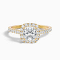 Jini 1.5 Carat Cushion Cut Halo Pave Moissanite Diamond Ring in 10k Yellow Gold