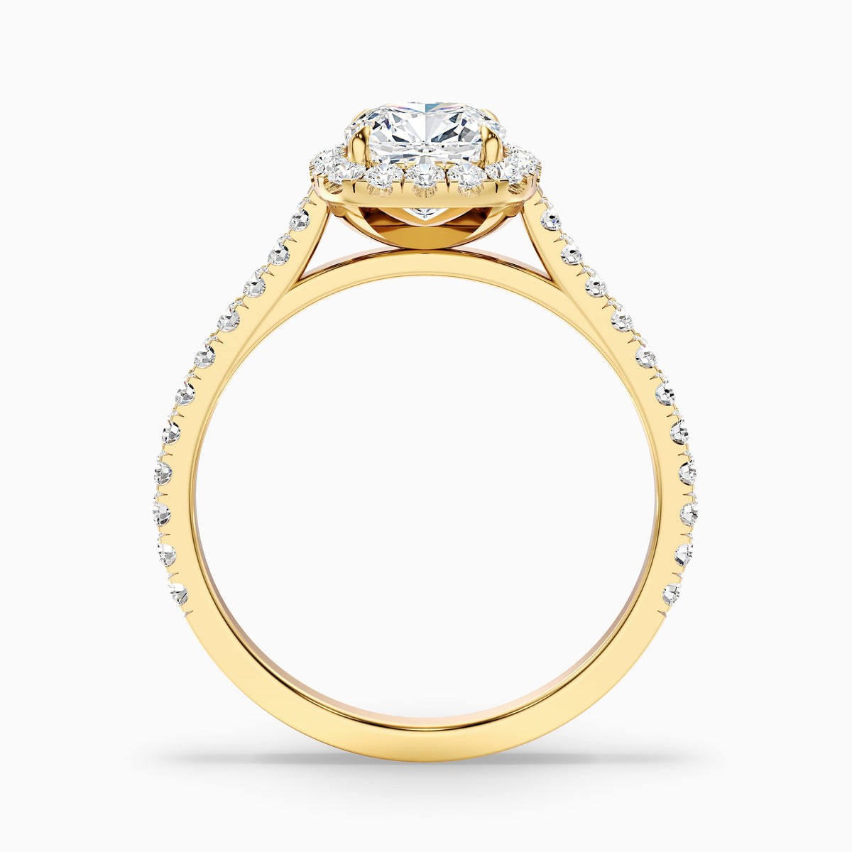 Jini 3 Carat Cushion Cut Halo Pave Moissanite Diamond Ring in 10k White Gold