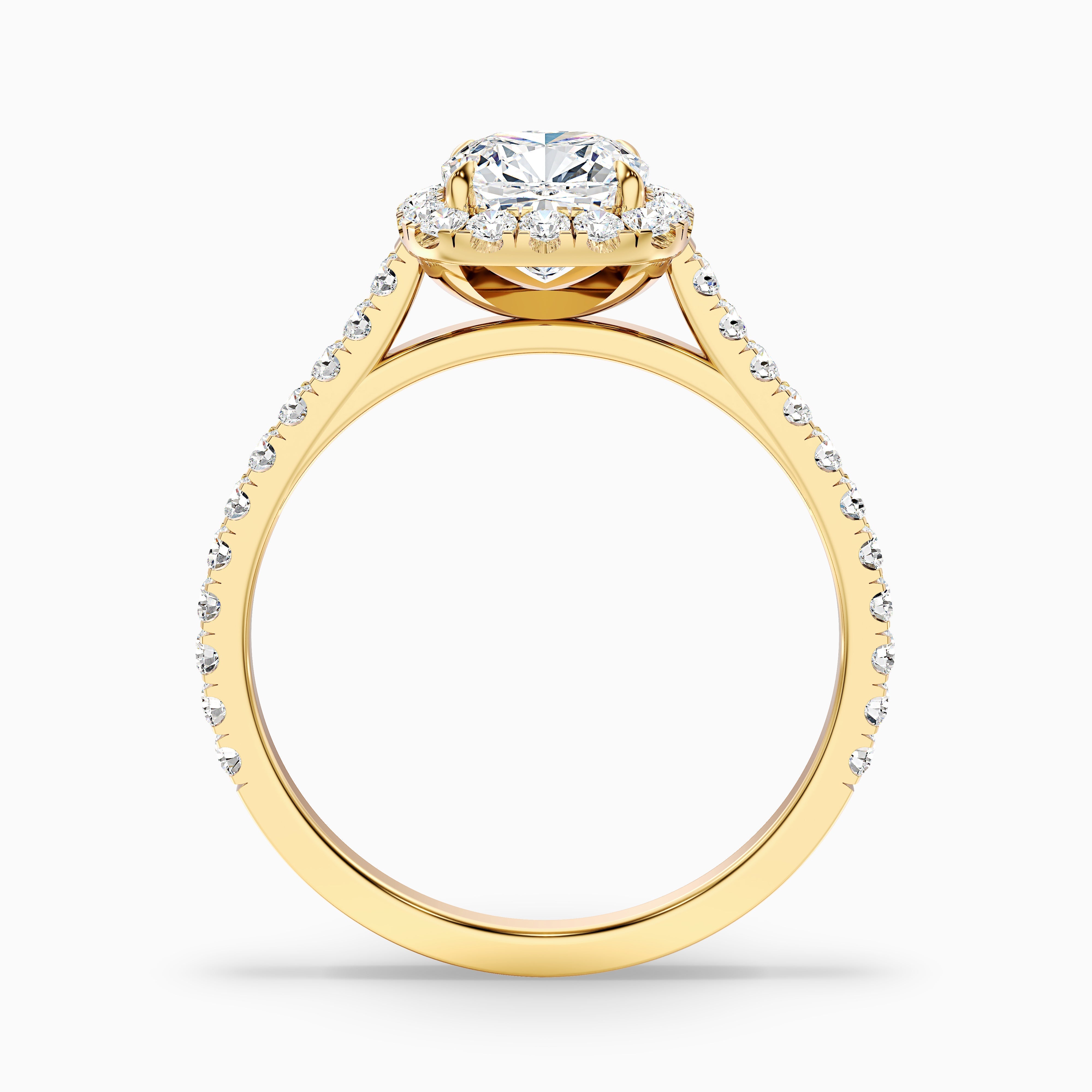 Jini 5.5 Carat Cushion Cut Halo Pave Moissanite Diamond Ring in 14k Yellow Gold