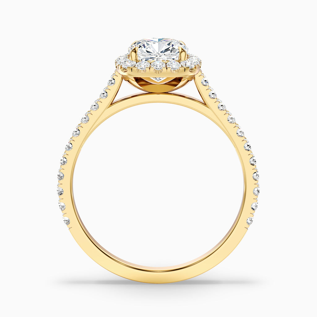 Jini 4.5 Carat Cushion Cut Halo Pave Moissanite Diamond Ring in 18k Yellow Gold