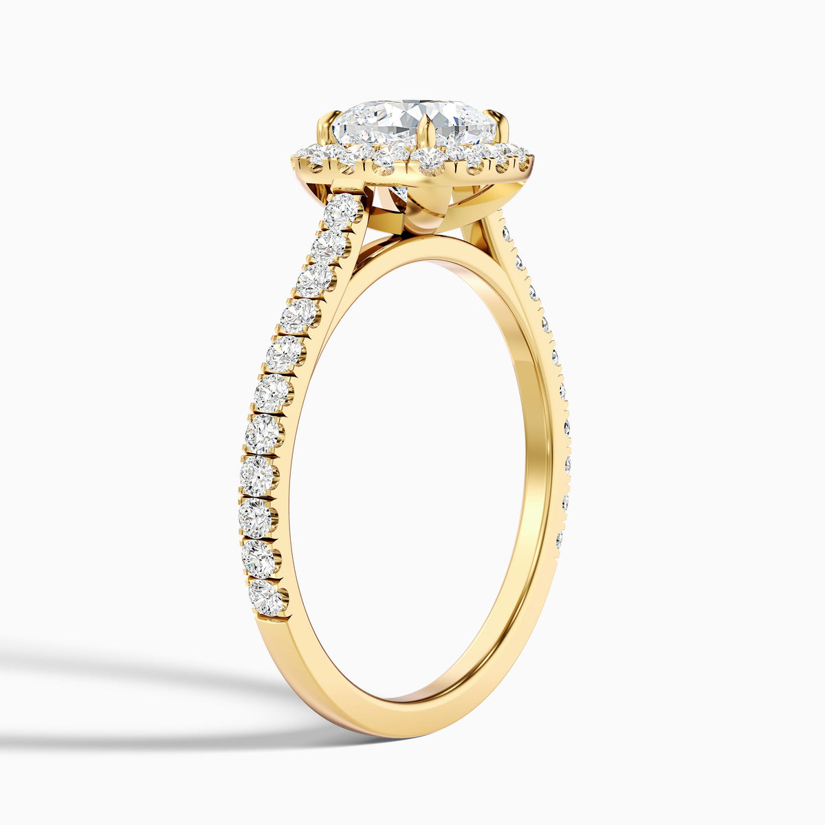 Jini 2 Carat Cushion Cut Halo Pave Moissanite Diamond Ring in 18k White Gold
