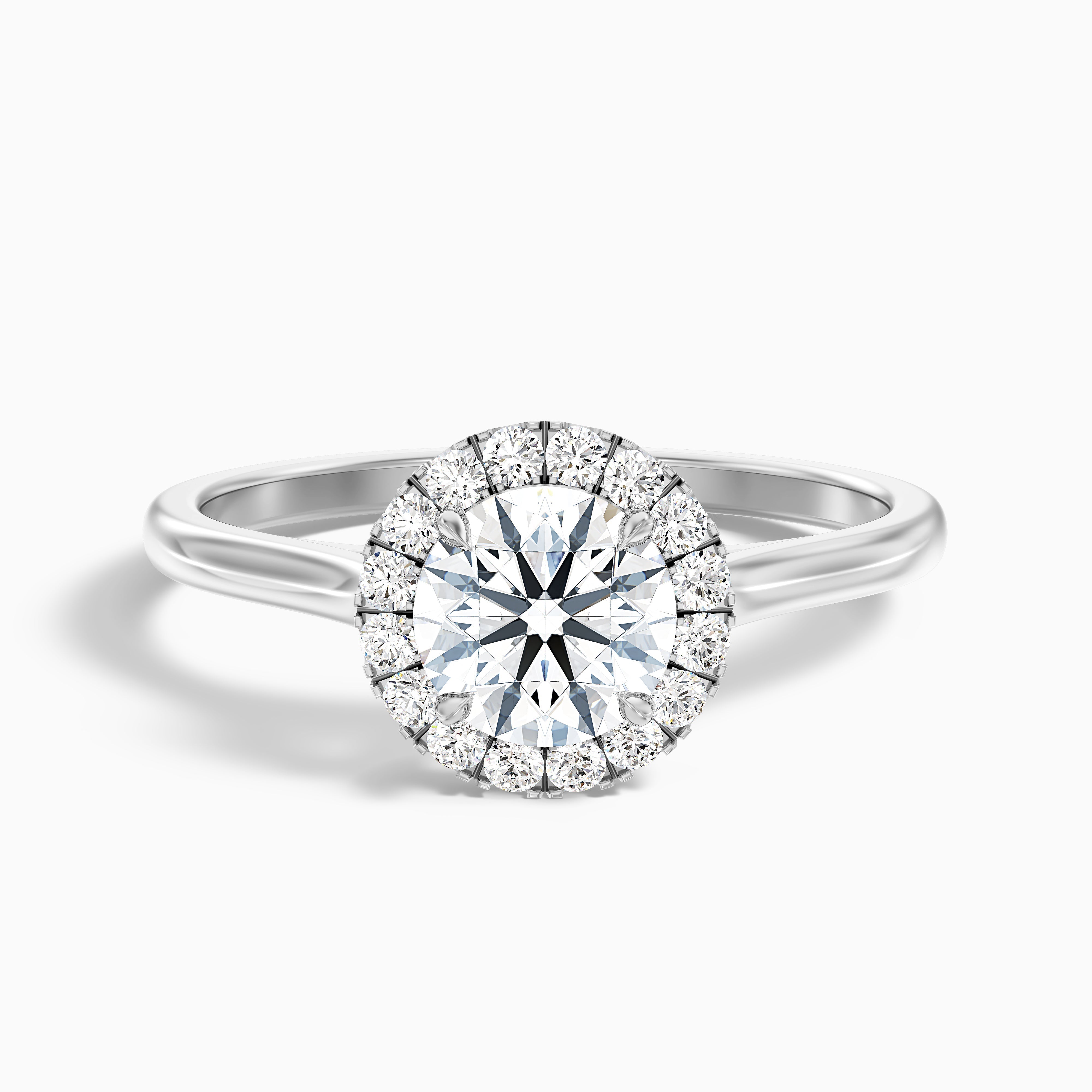 Ember 2 Carat Round Halo Pave Moissanite Diamond Ring in 14k Yellow Gold
