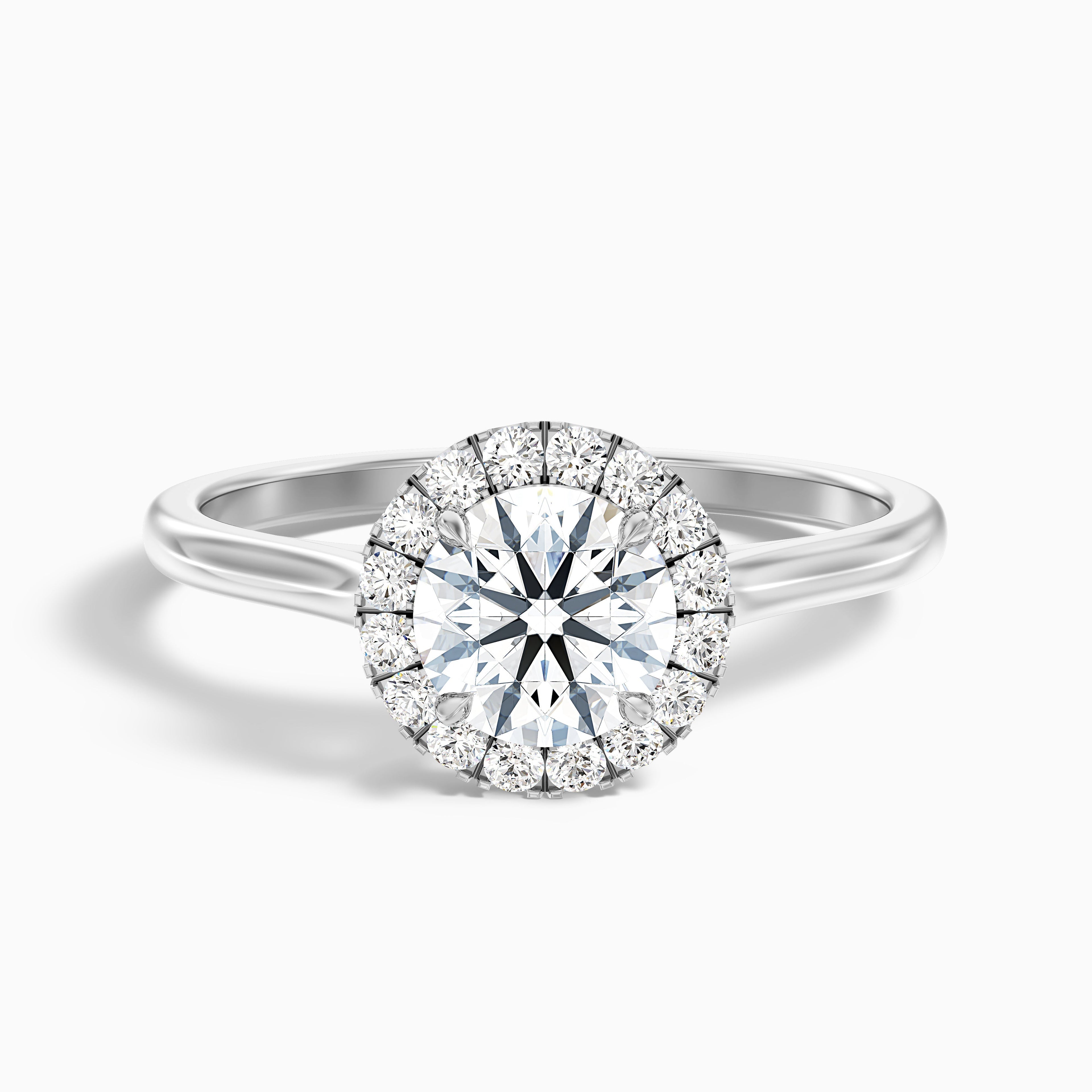 Ember 2.5 Carat Round Halo Pave Moissanite Diamond Ring in 18k White Gold