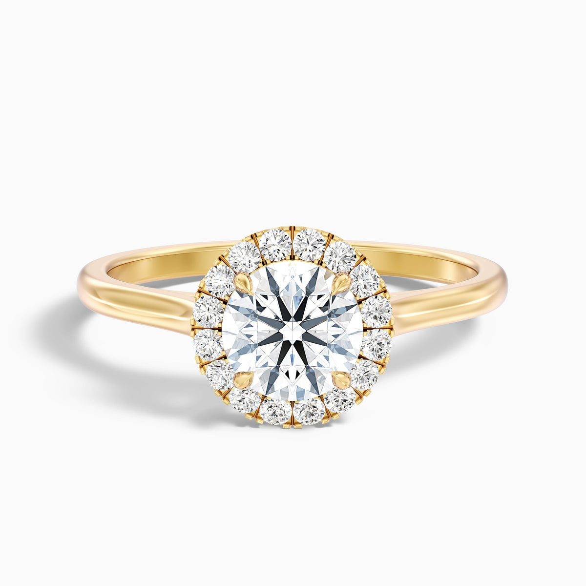 Bela 1.5 Carat Round Halo Lab Grown Engagement Ring in 14k Yellow Gold