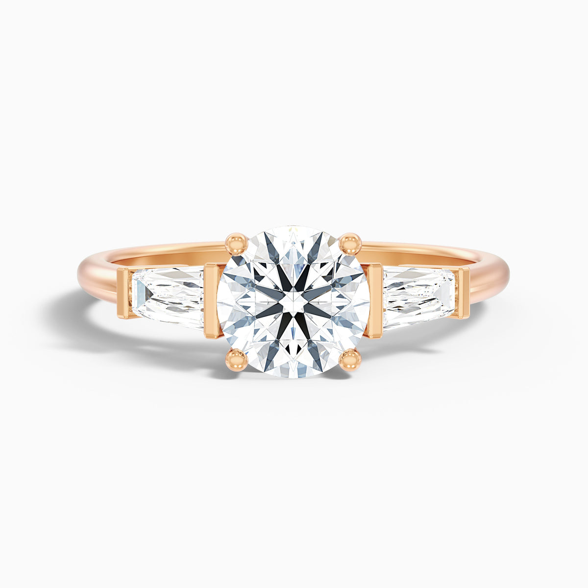 Hope 4.5 Carat Round 3 Stone Moissanite Diamond Ring With Side Baguette Diamonds in 18k White Gold