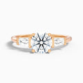 Hope 5.5 Carat Round 3 Stone Moissanite Diamond Ring With Side Baguette Diamonds in 14k Rose Gold