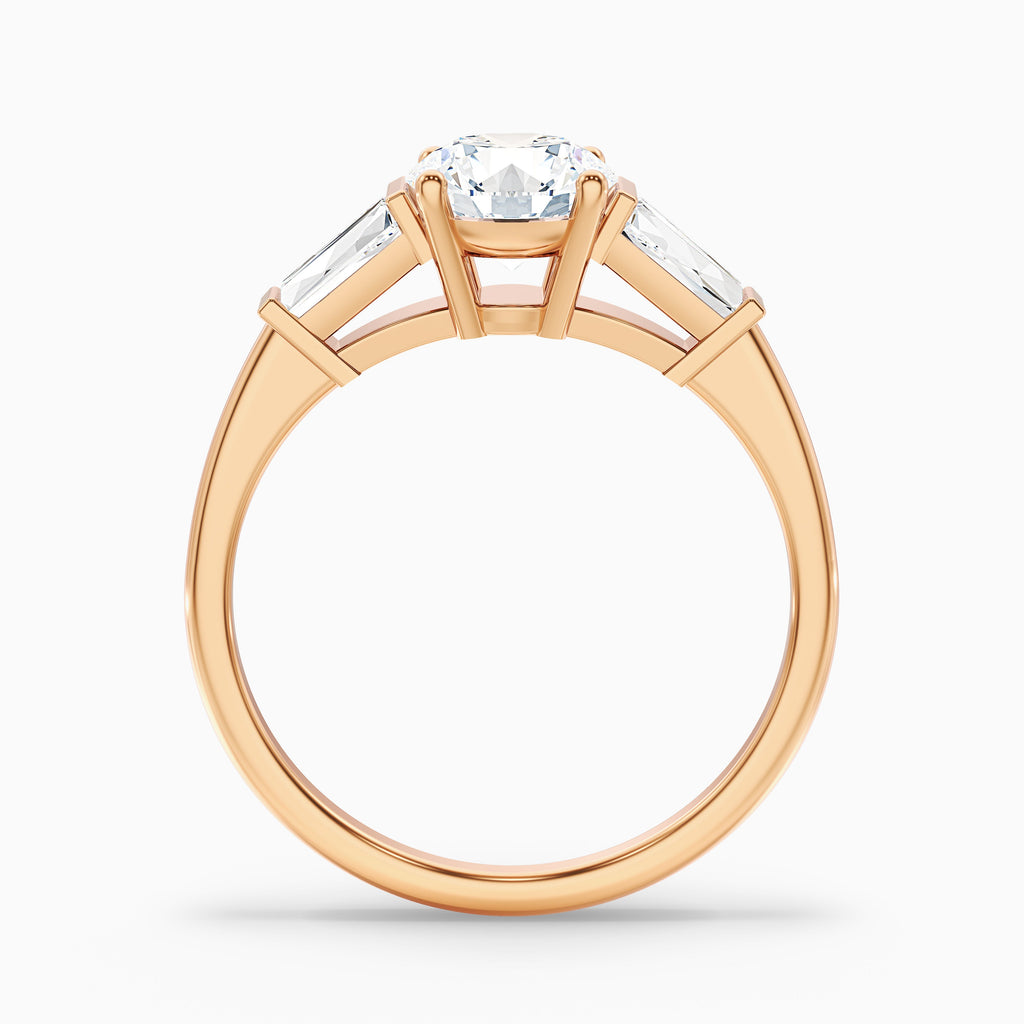 Hope 5.5 Carat Round 3 Stone Moissanite Diamond Ring With Side Baguette Diamonds in 18k Rose Gold