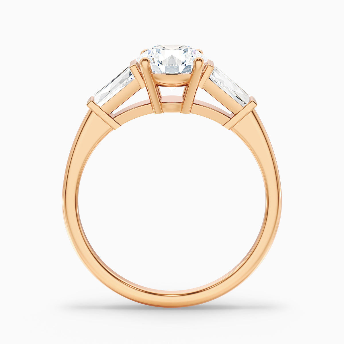 Hope 4 Carat Round 3 Stone Moissanite Diamond Ring With Side Baguette Diamonds in 10k Yellow Gold