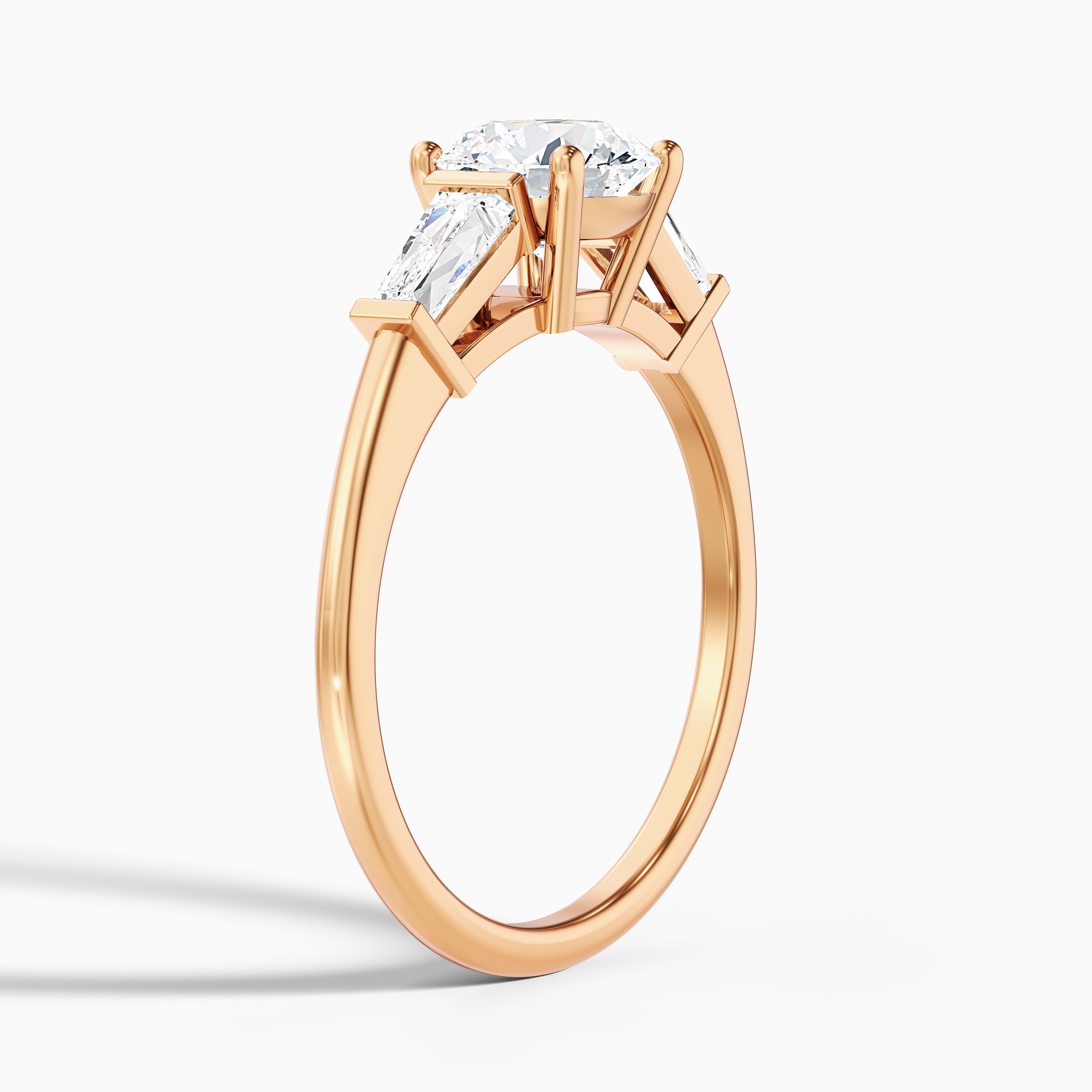 Hope 1 Carat Round 3 Stone Moissanite Diamond Ring With Side Baguette Diamonds in Platinum