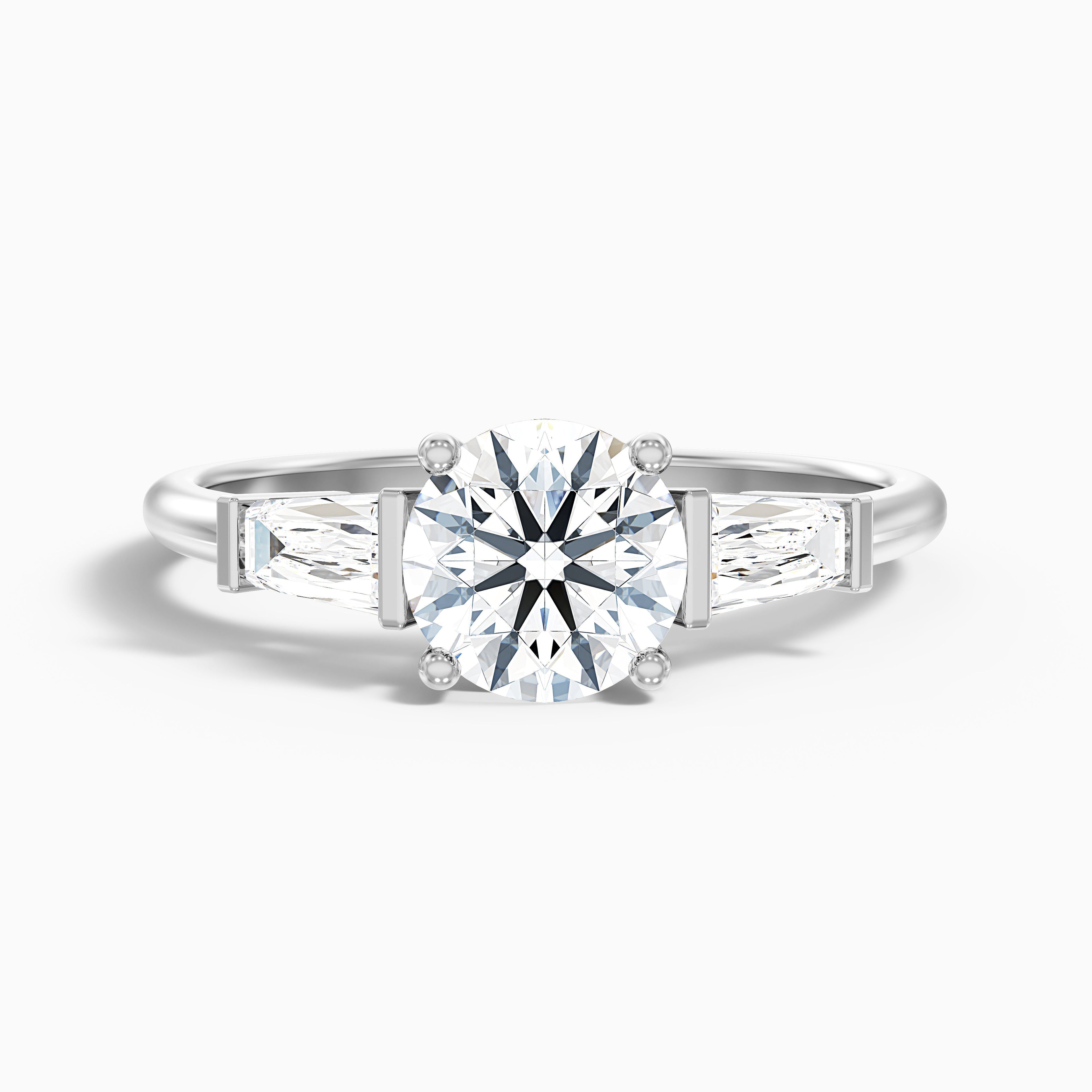 Hope 1.5 Carat Round 3 Stone Moissanite Diamond Ring With Side Baguette Diamonds in 14k Yellow Gold