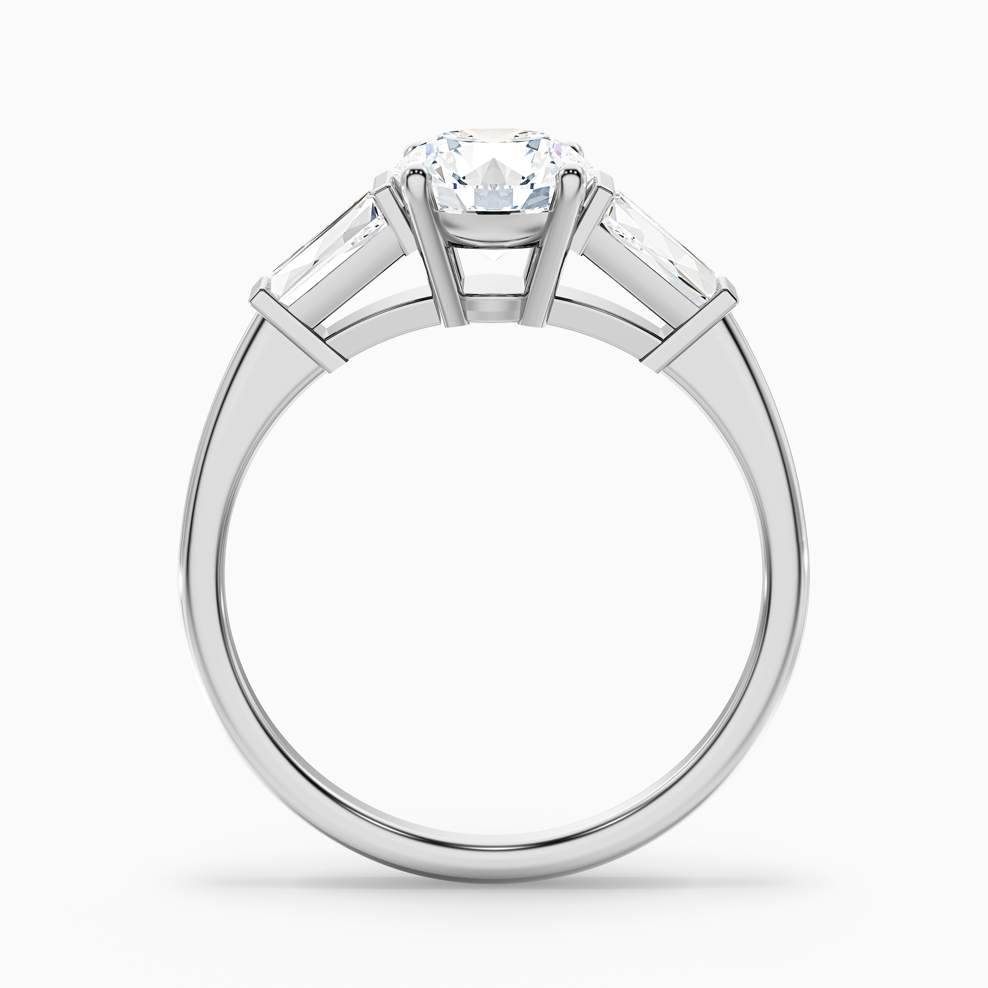 Hope 5 Carat Round 3 Stone Moissanite Diamond Ring With Side Baguette Diamonds in 14k White Gold