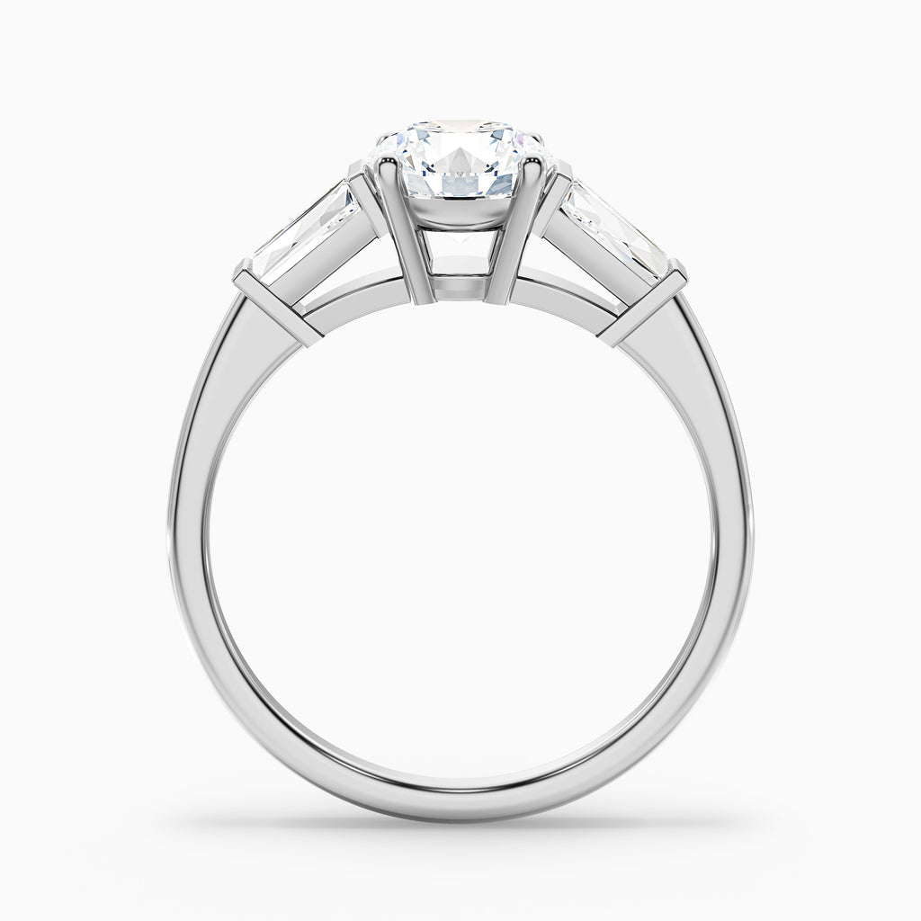 Hope 3.5 Carat Round 3 Stone Moissanite Diamond Ring With Side Baguette Diamonds in 18k White Gold