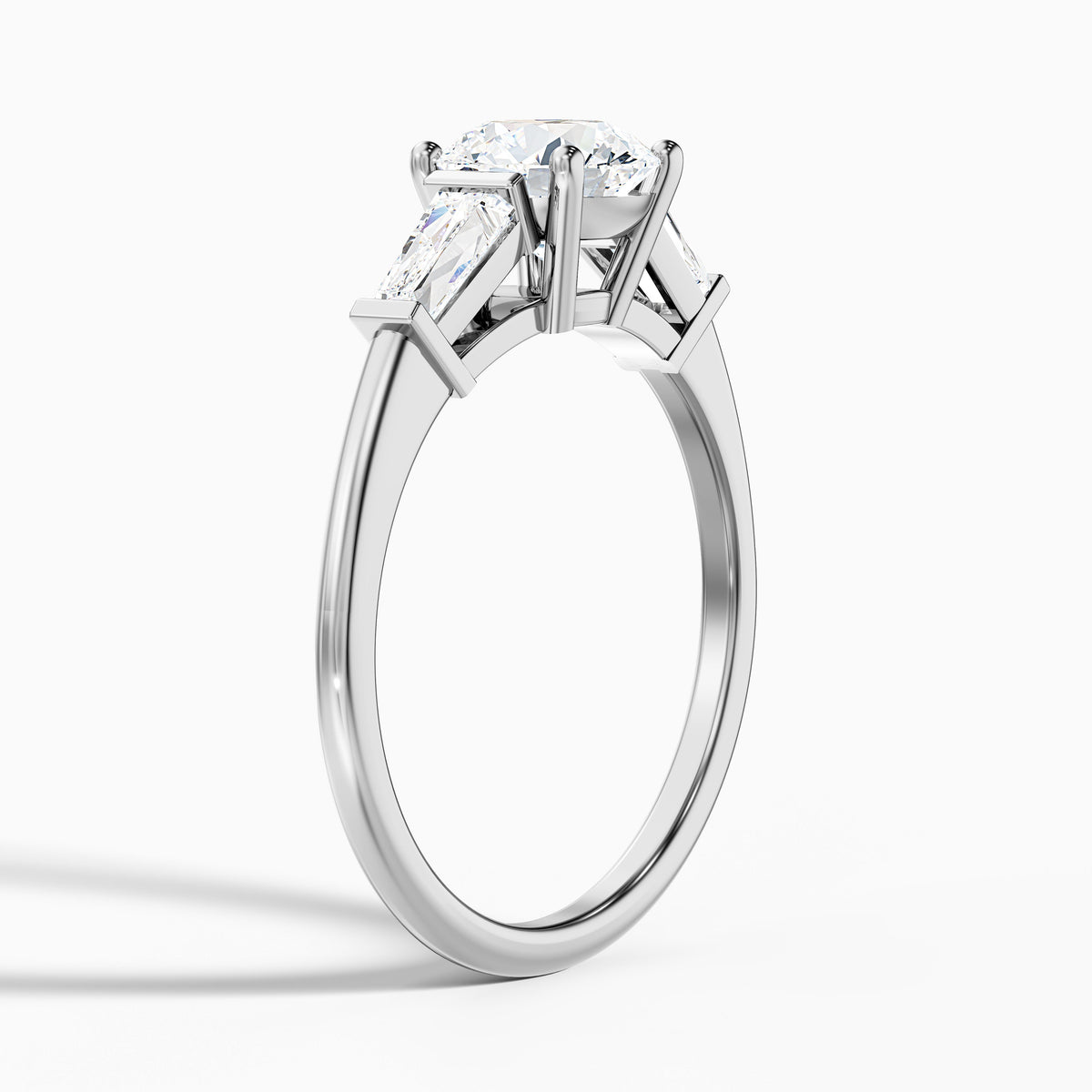 Hope 5.5 Carat Round 3 Stone Moissanite Diamond Ring With Side Baguette Diamonds in 18k Rose Gold