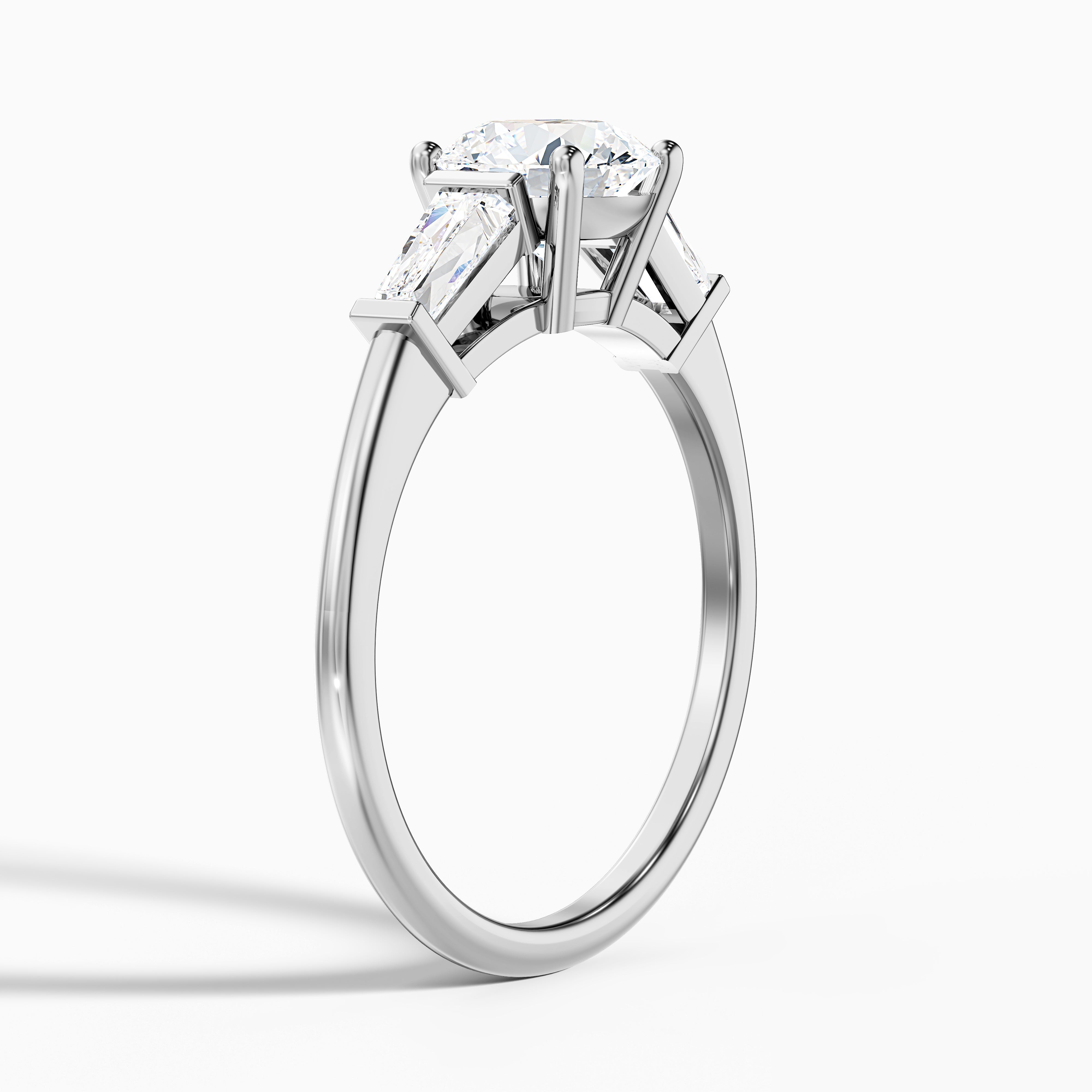 Hope 1 Carat Round 3 Stone Moissanite Diamond Ring With Side Baguette Diamonds in 10k White Gold