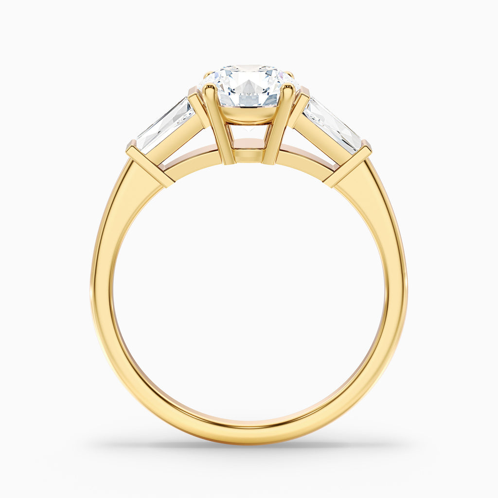 Hope 2.5 Carat Round 3 Stone Moissanite Diamond Ring With Side Baguette Diamonds in 18k Yellow Gold