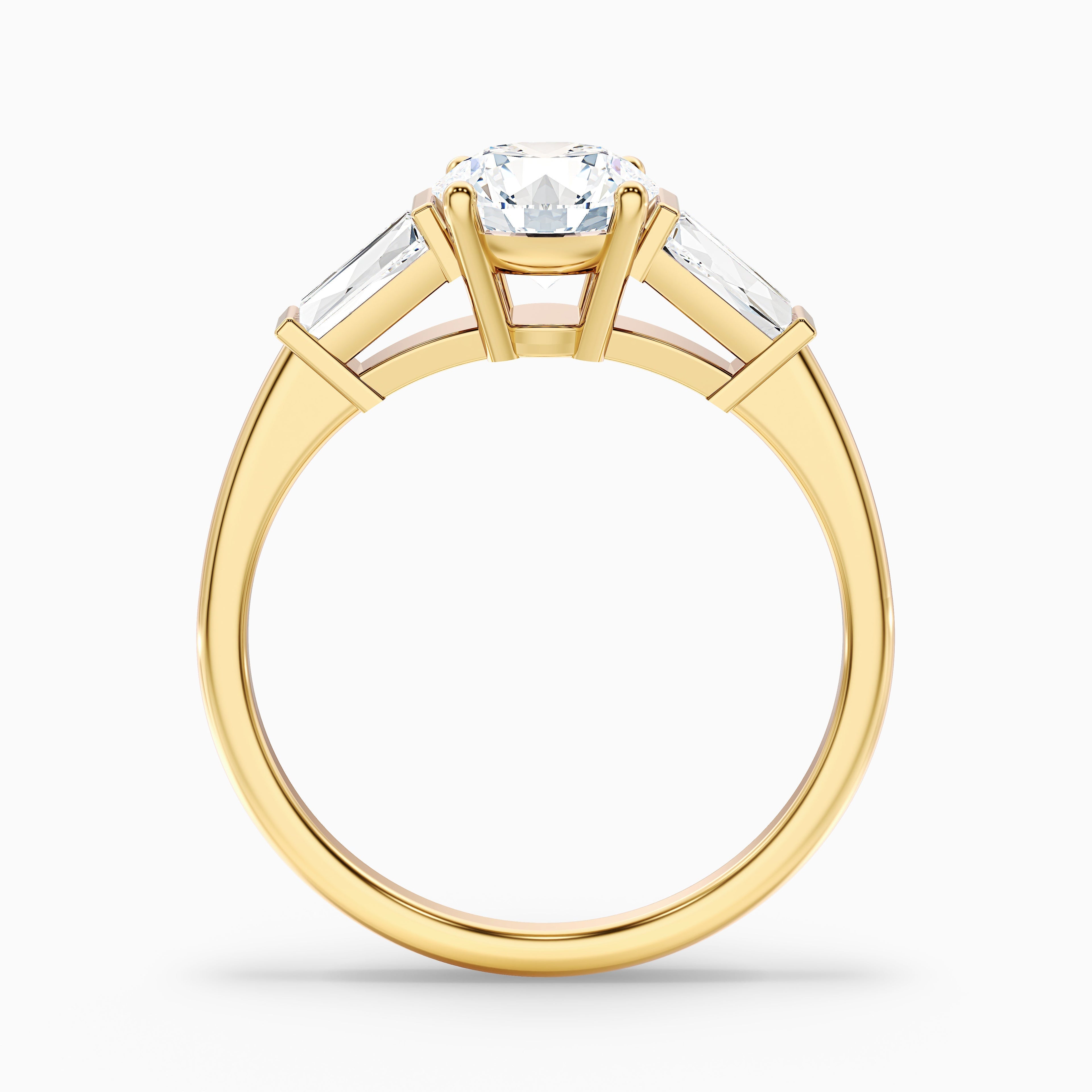 Hope 4 Carat Round 3 Stone Moissanite Diamond Ring With Side Baguette Diamonds in Platinum