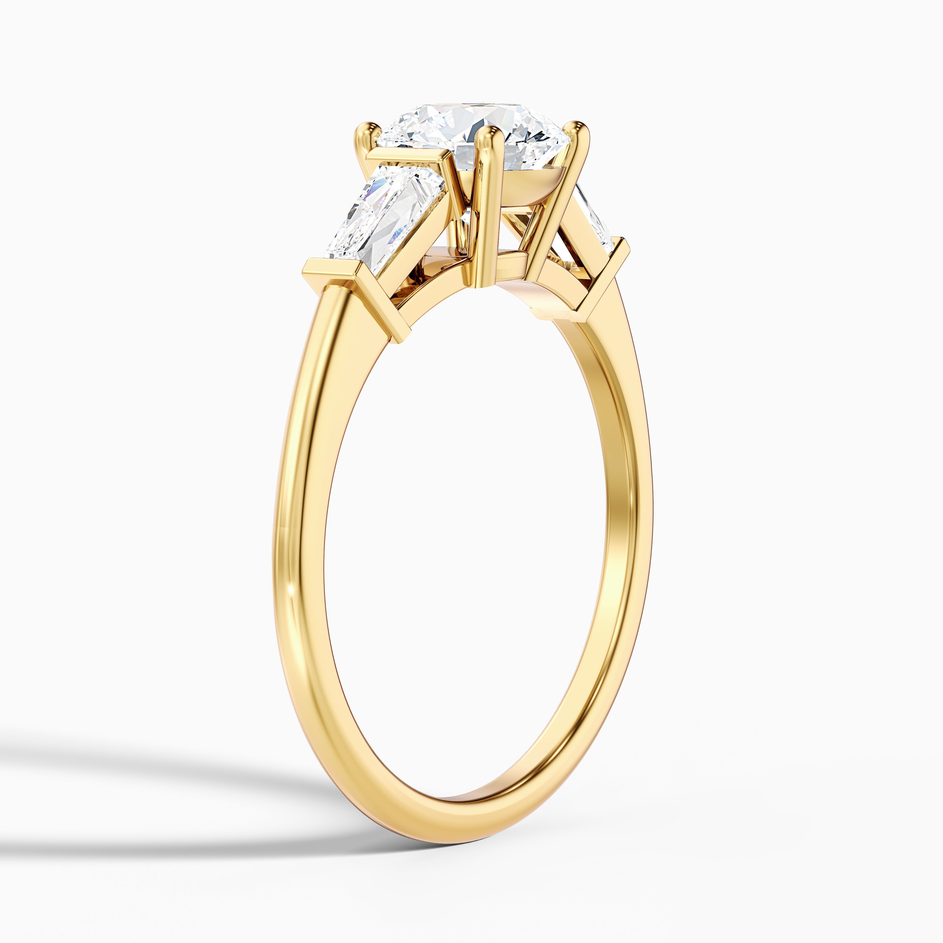 Hope 3.5 Carat Round 3 Stone Moissanite Diamond Ring With Side Baguette Diamonds in 10k Yellow Gold