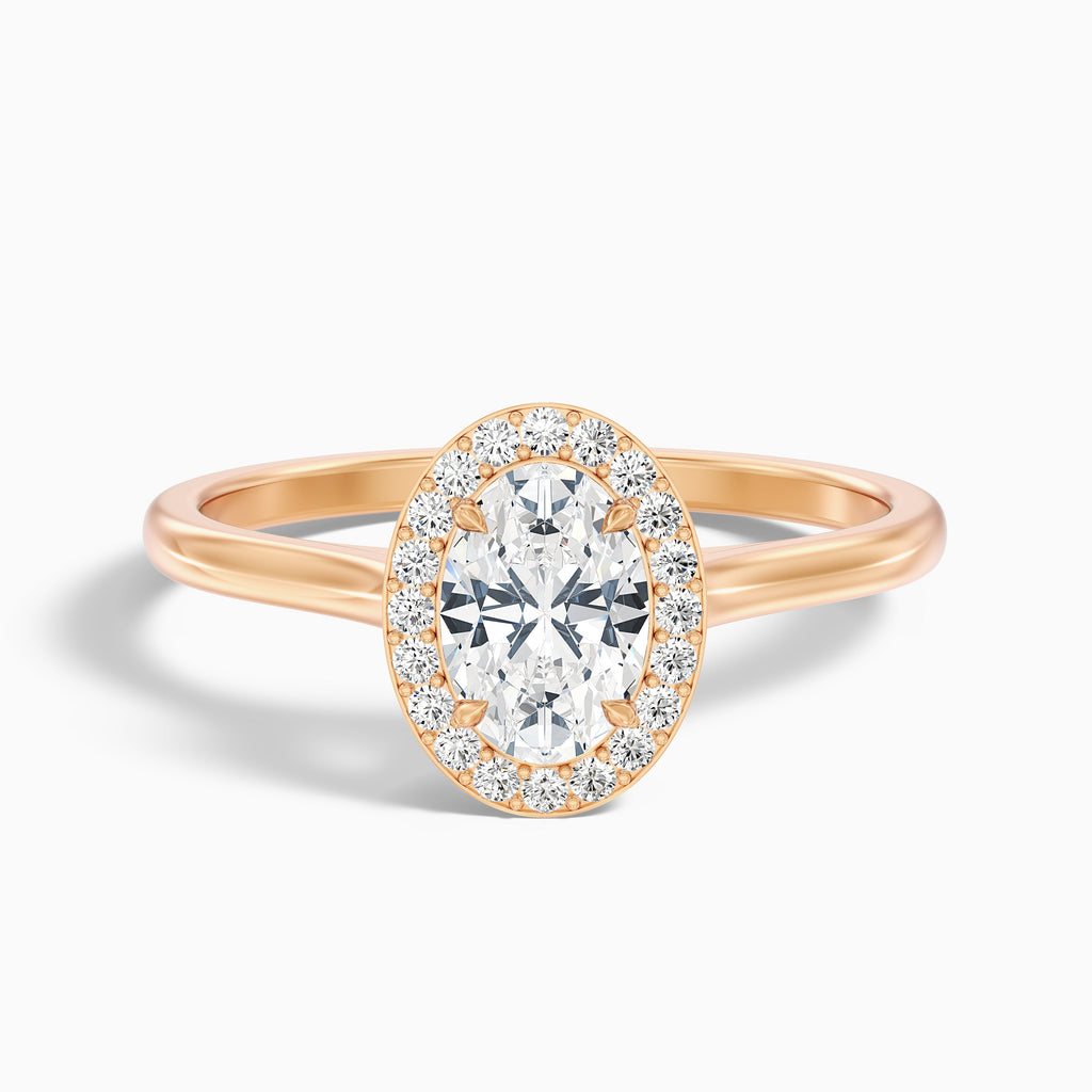 Kyra 5 Carat Oval Cut Halo Moissanite Diamond Ring in 14k Rose Gold