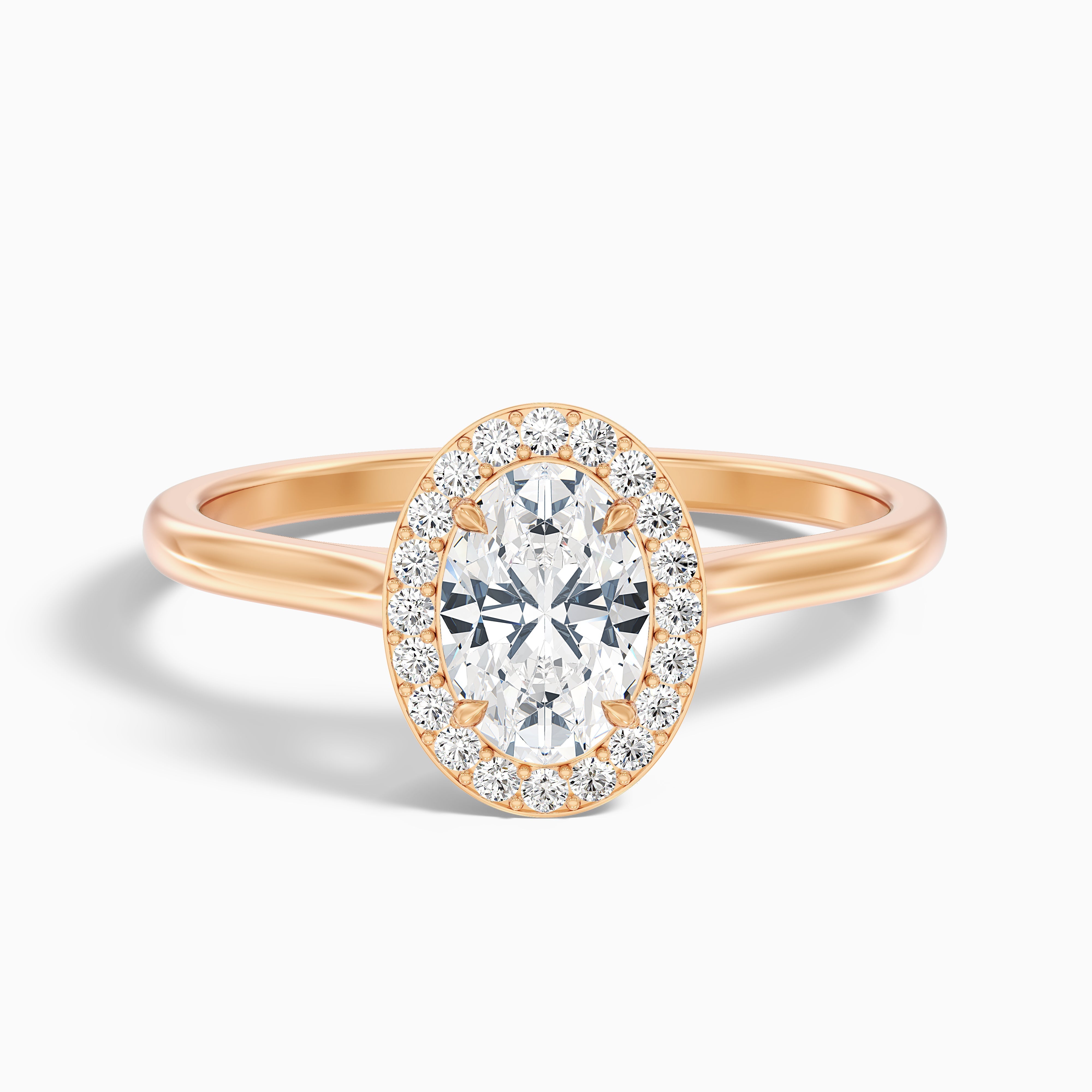 Kyra 5 Carat Oval Cut Halo Moissanite Diamond Ring in 14k Rose Gold