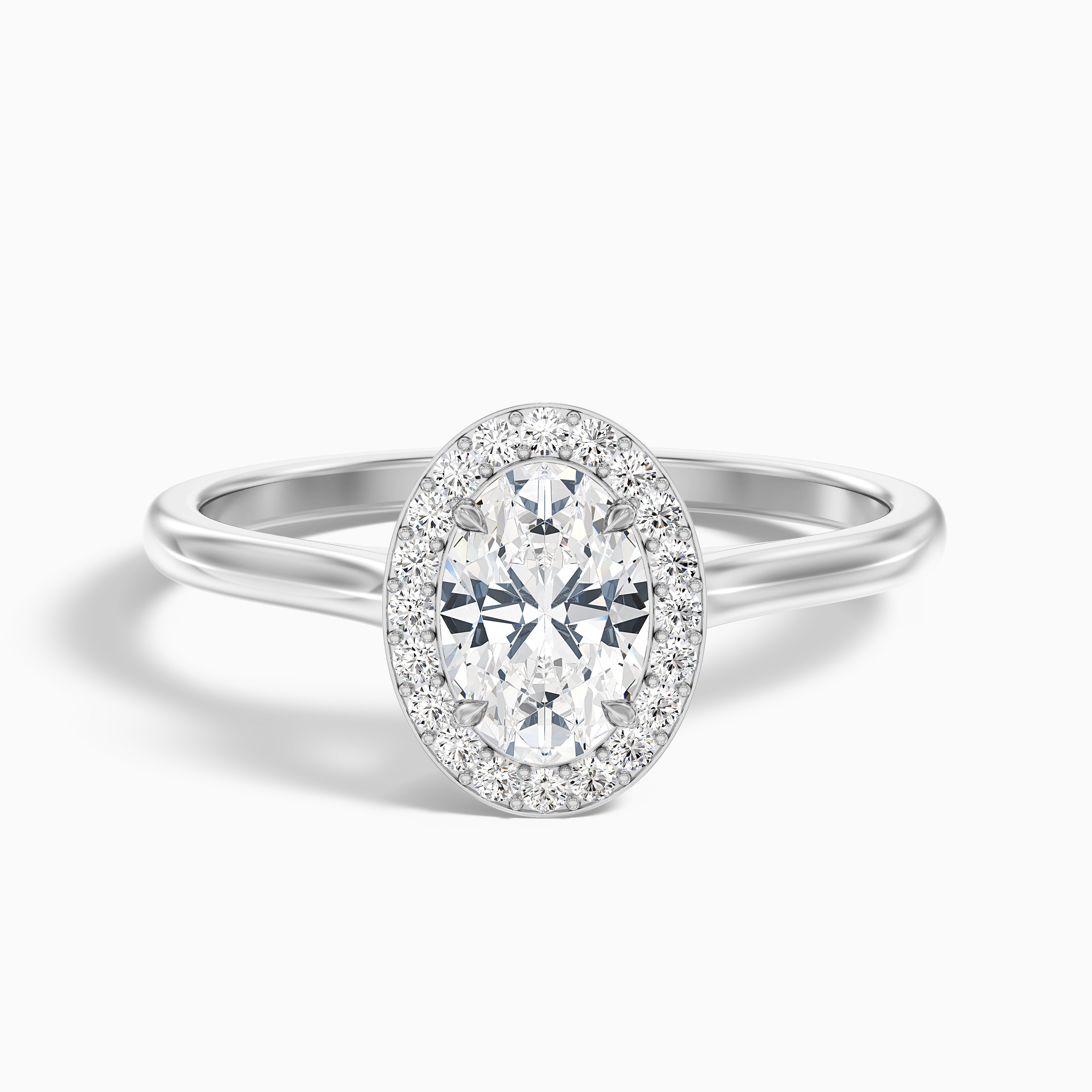 Kyra 3 Carat Oval Cut Halo Moissanite Diamond Ring in Platinum