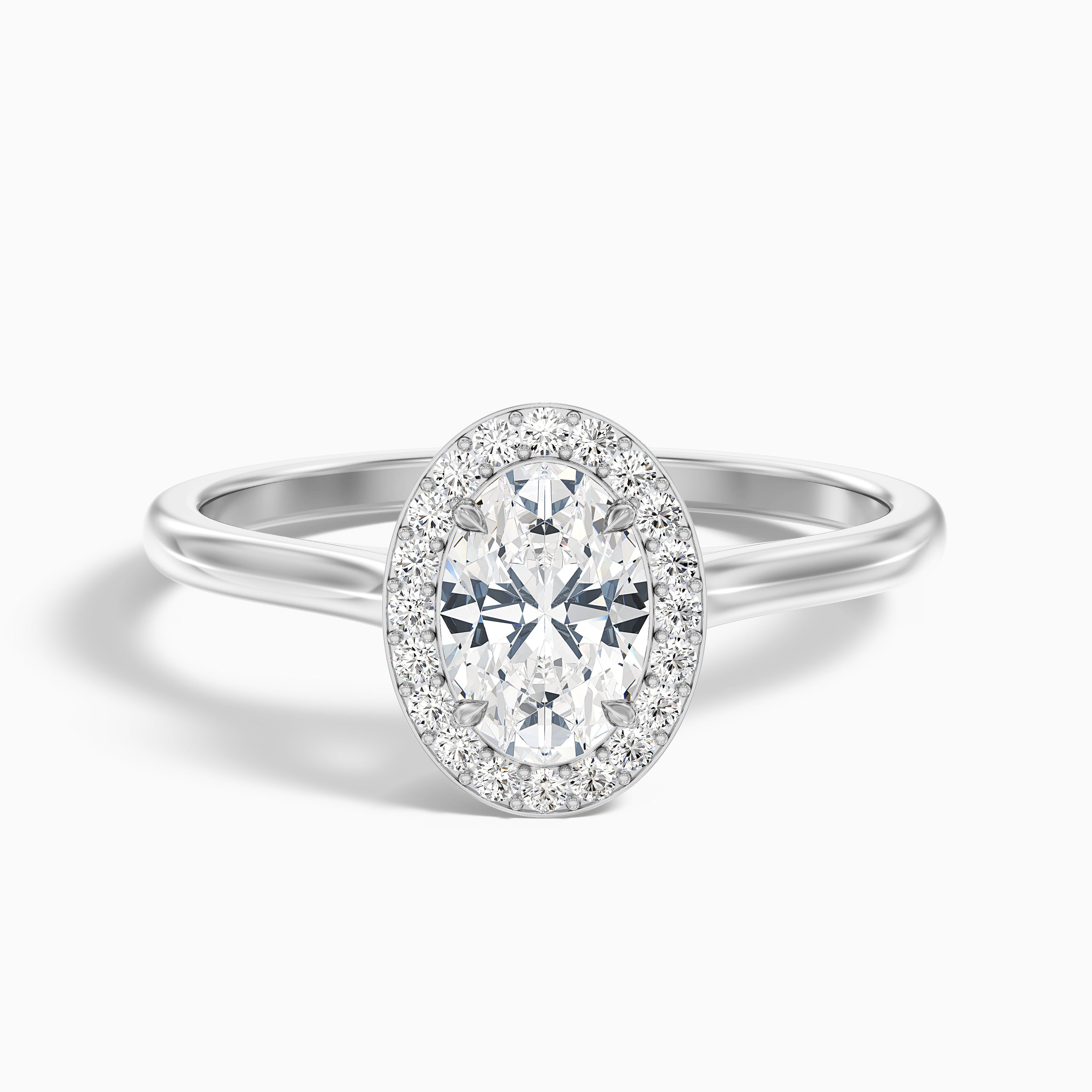 Kyra 3 Carat Oval Cut Halo Moissanite Diamond Ring in 14k Yellow Gold