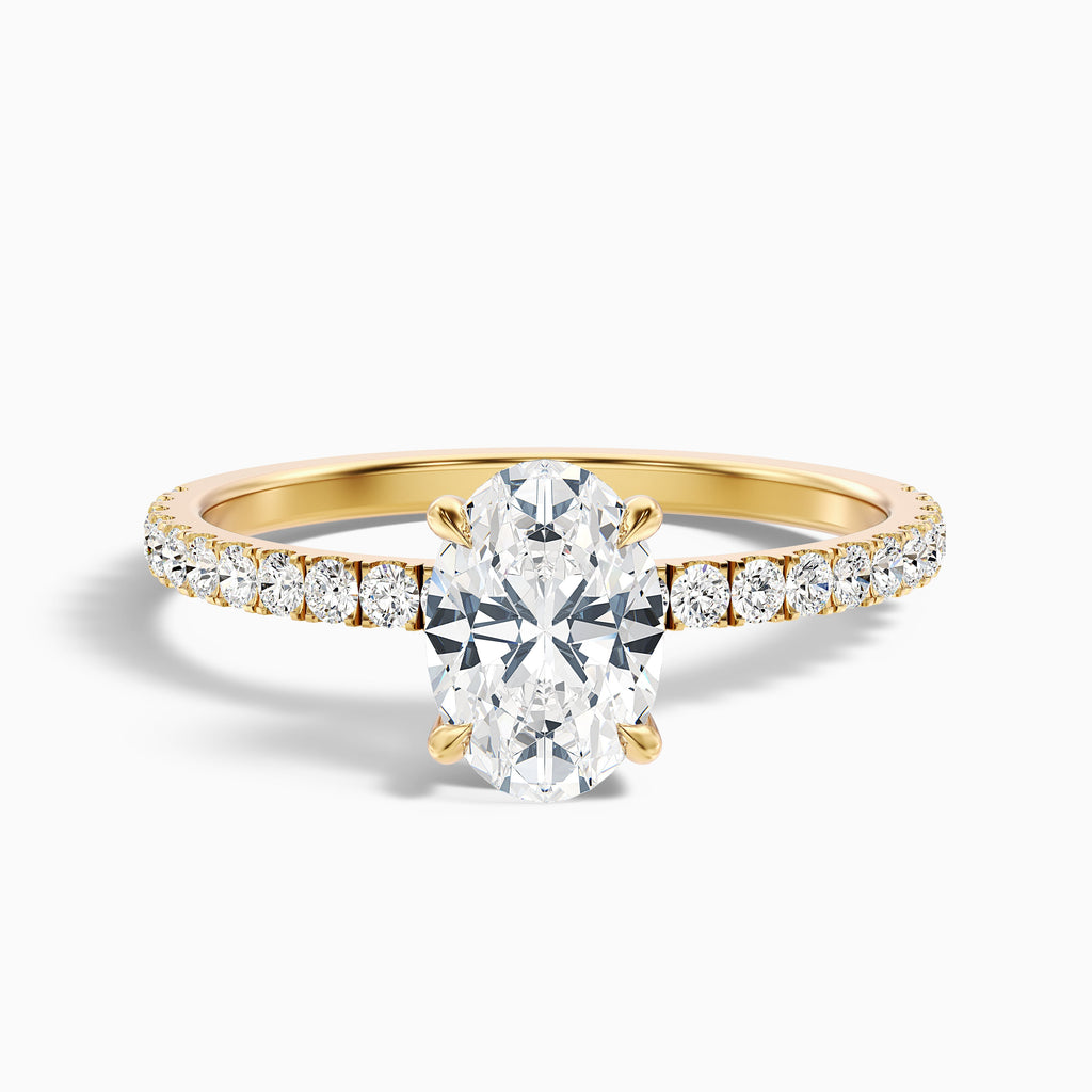 Eliza 4.5 Carat Oval Hidden Halo Moissanite Diamond Ring in 18k Yellow Gold