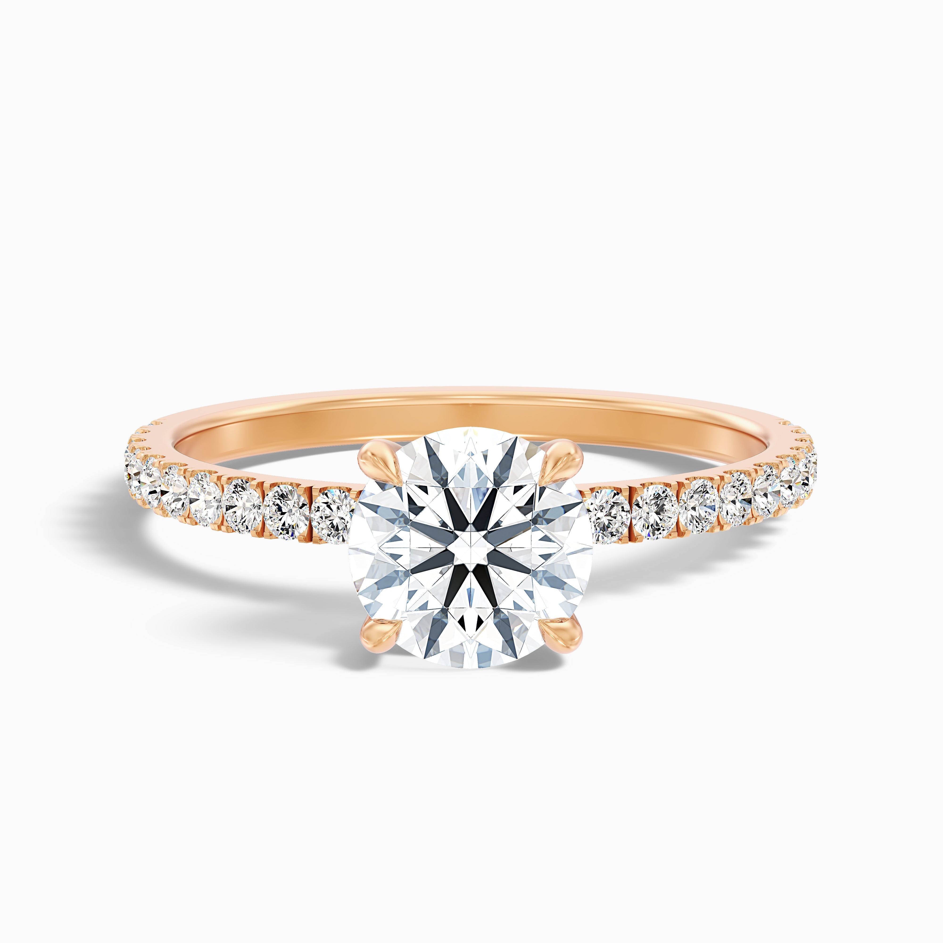 Nora 4.5 Carat Round Hidden Halo Pave Moissanite Diamond Ring in 18k Rose Gold