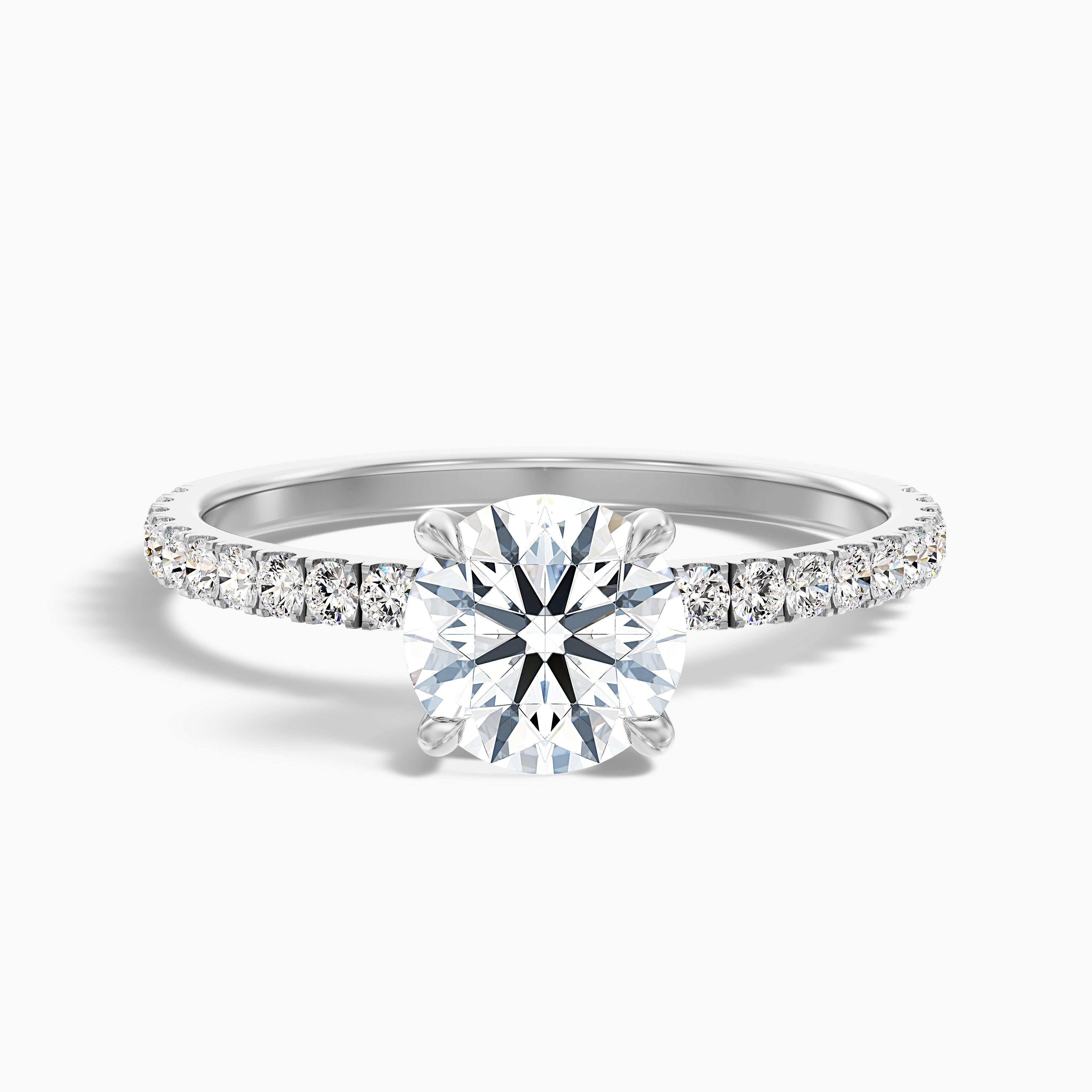 Nora 5 Carat Round Hidden Halo Pave Moissanite Diamond Ring in 14k White Gold