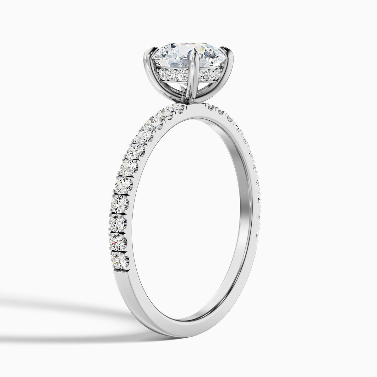 Nora 1 Carat Round Hidden Halo Pave Moissanite Diamond Ring in 10k White Gold