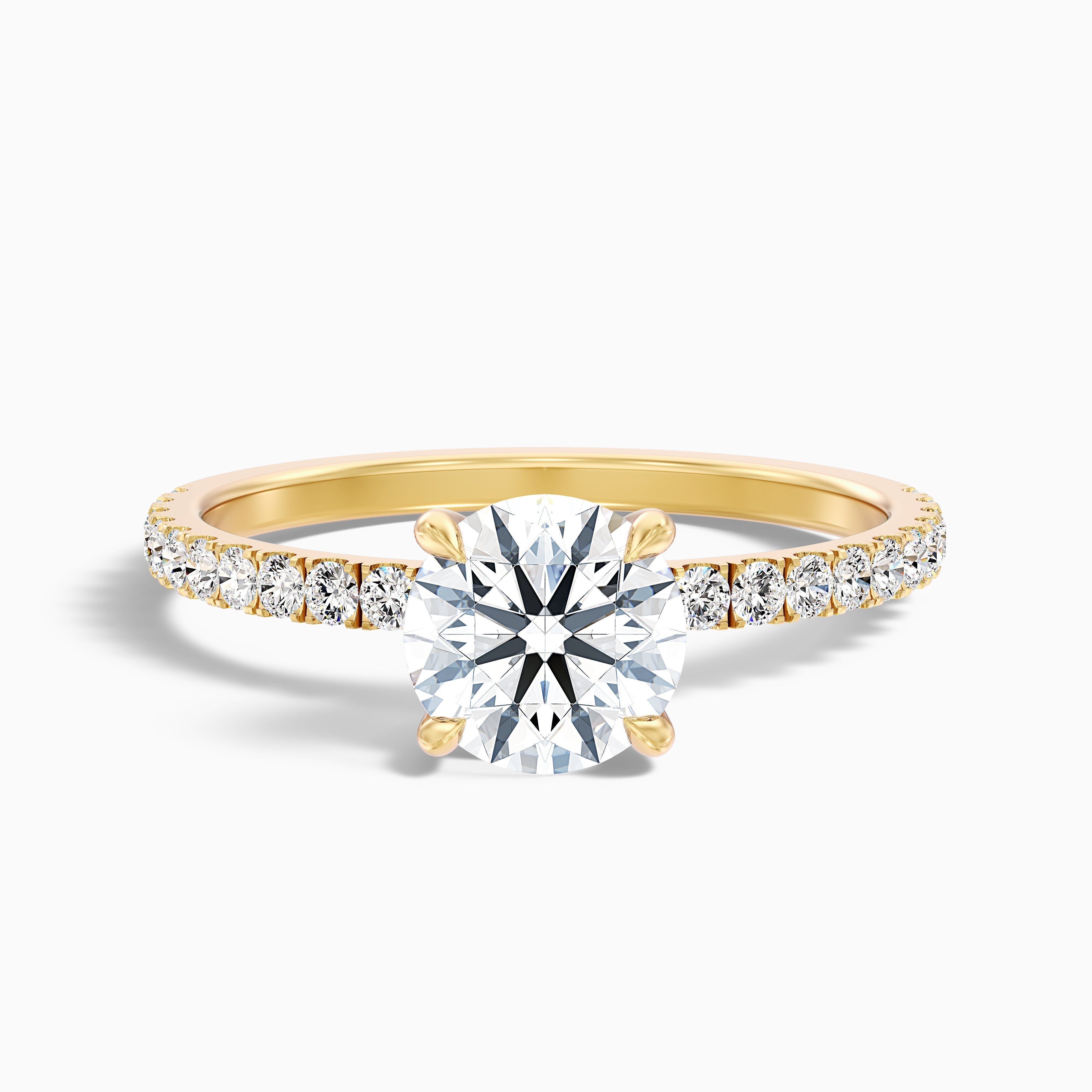 Nora 5 Carat Round Hidden Halo Pave Moissanite Diamond Ring in 18k Yellow Gold