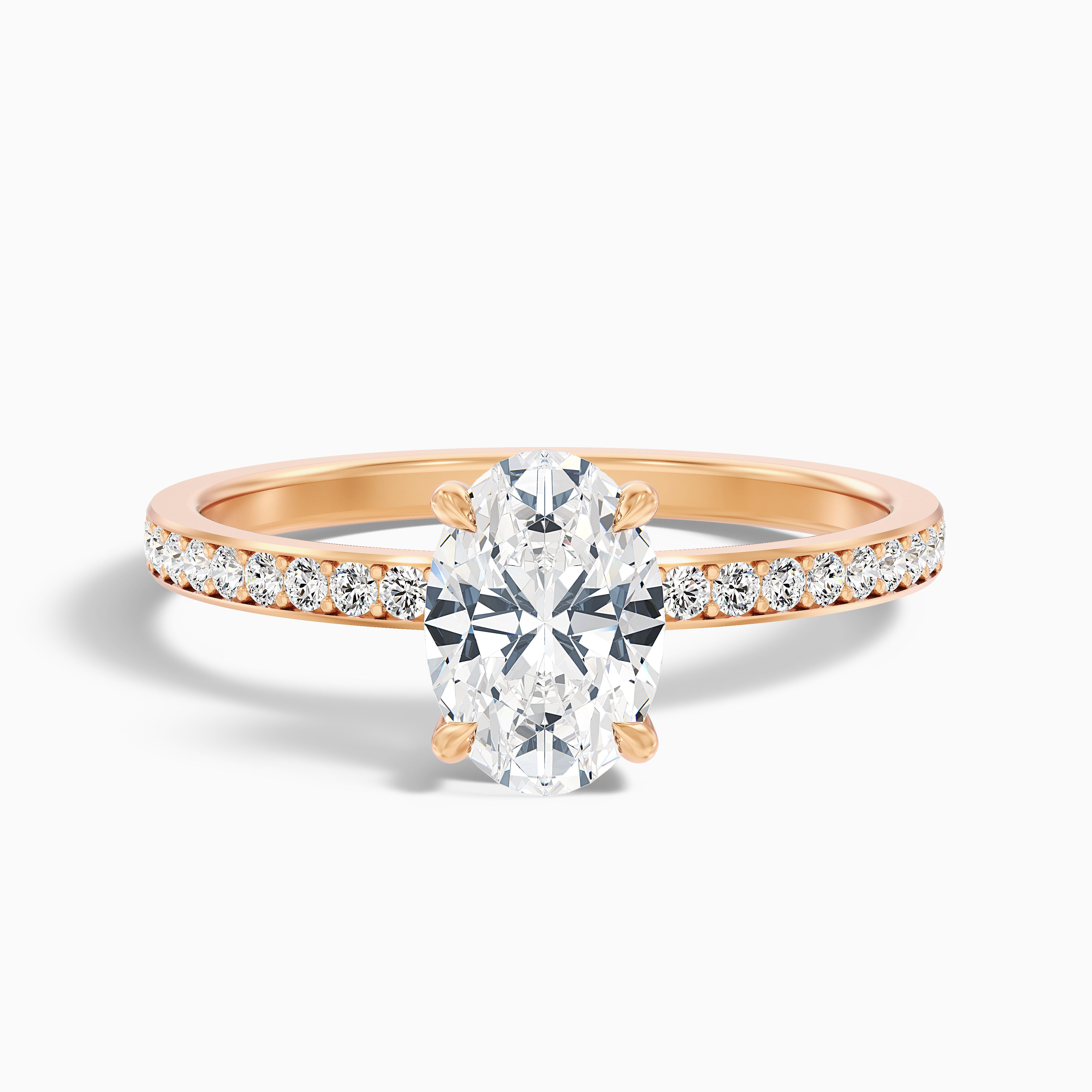 Kara 5 Carat Oval Hidden Halo Pave Moissanite Diamond Ring in 14k Rose Gold